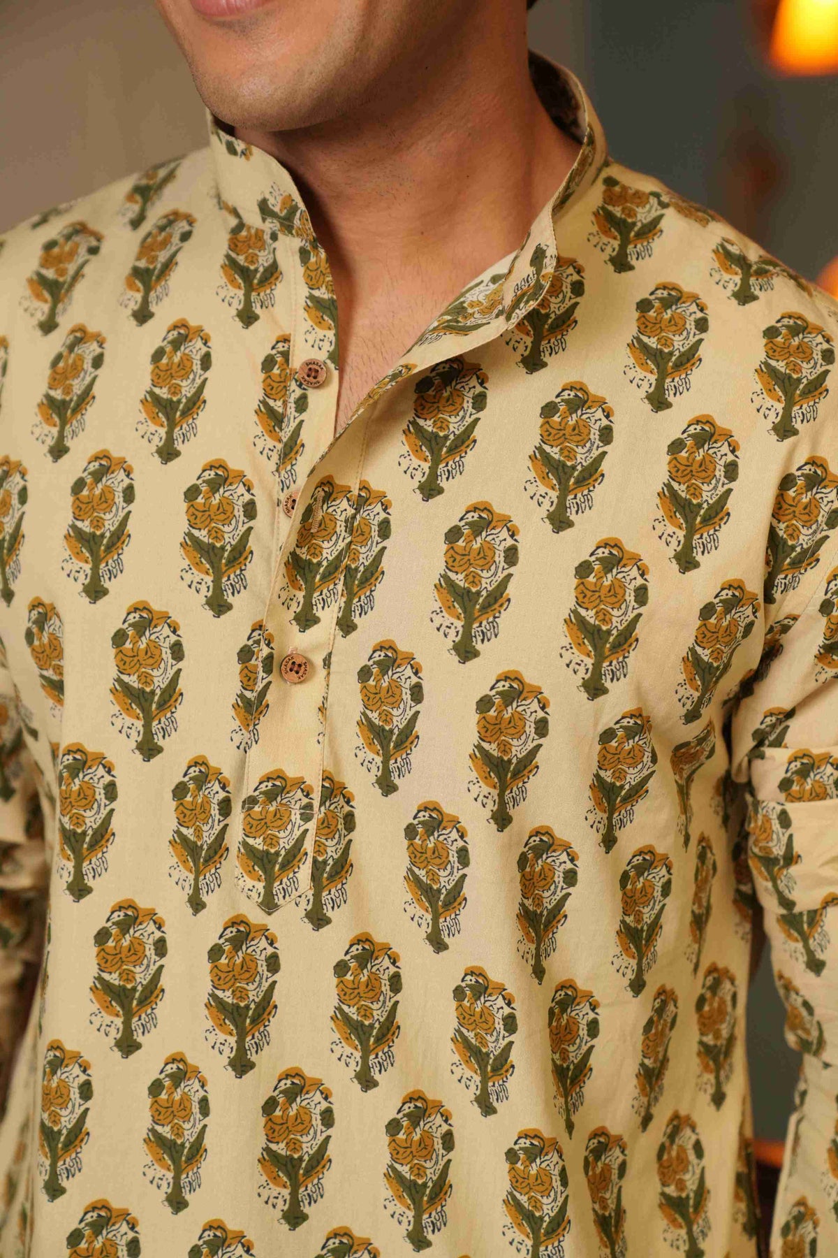 The Beige Color Long Kurta With Mughal Print