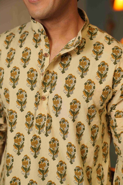 The Beige Color Long Kurta With Mughal Print