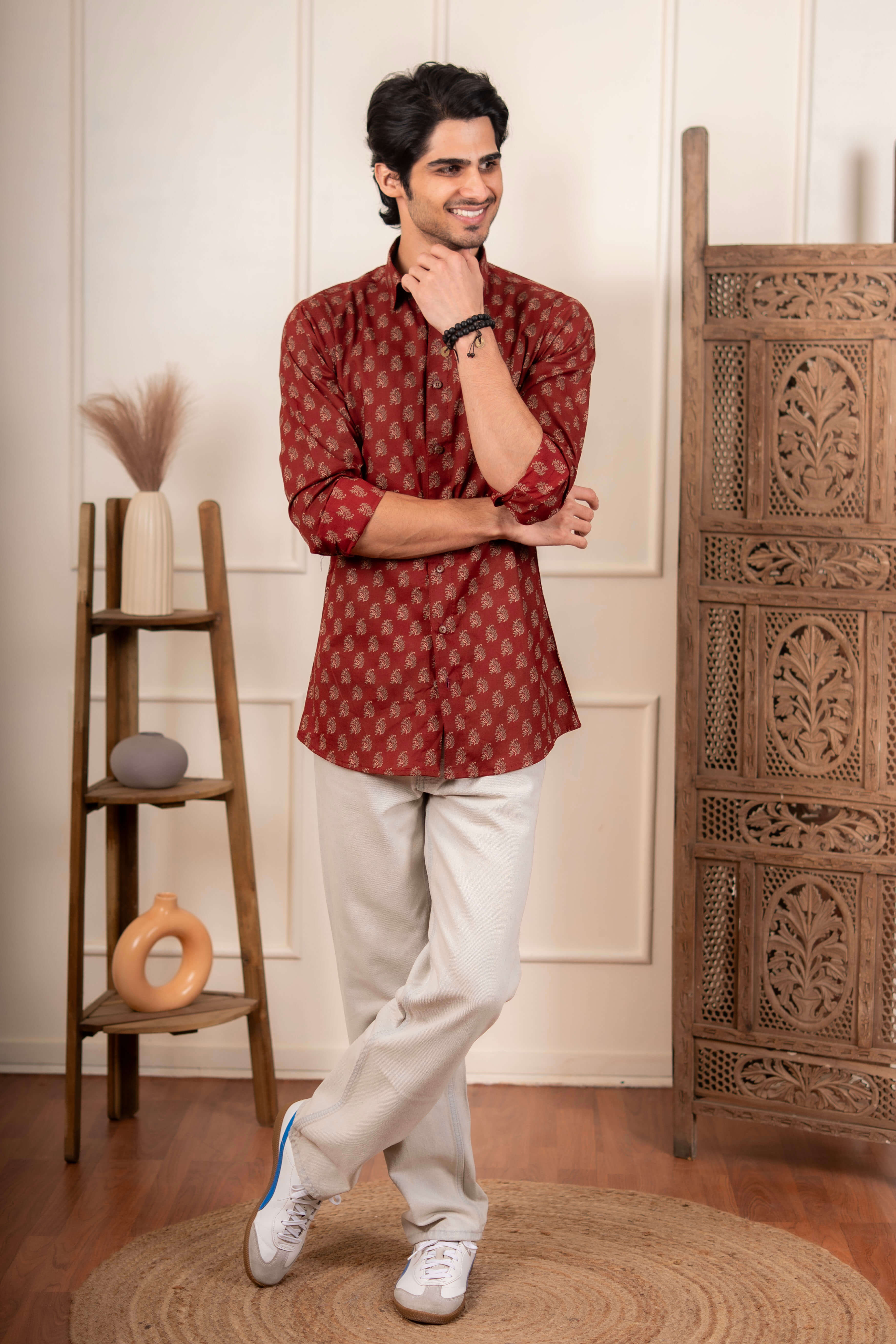 The Autumn Red Butti Print Shirt