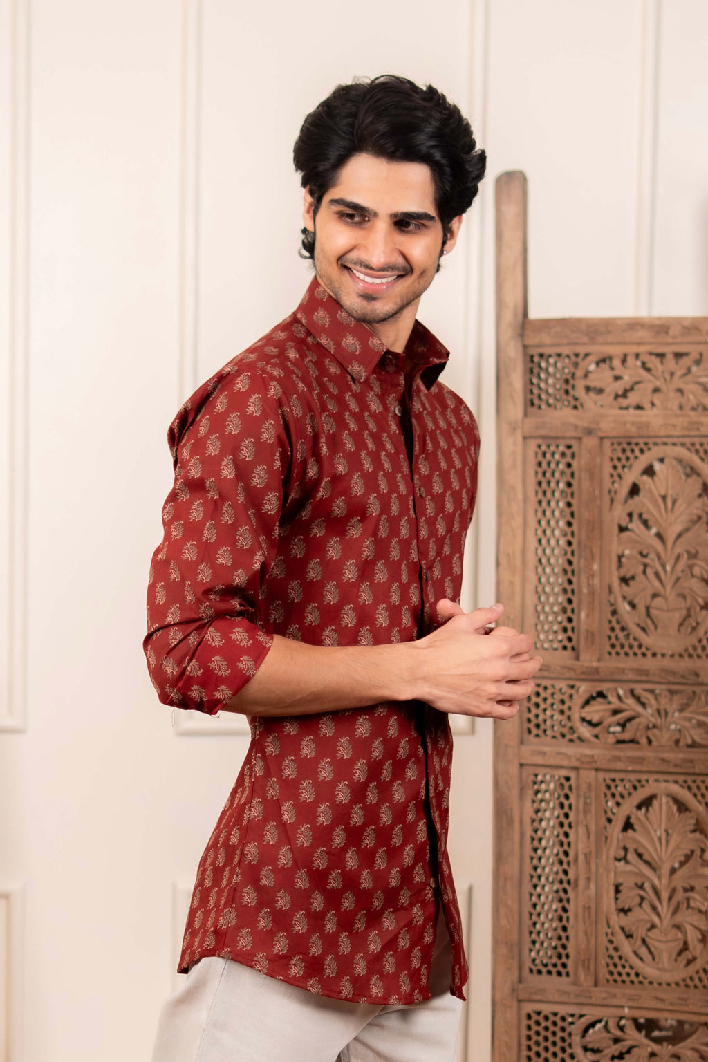 The Autumn Red Butti Print Shirt