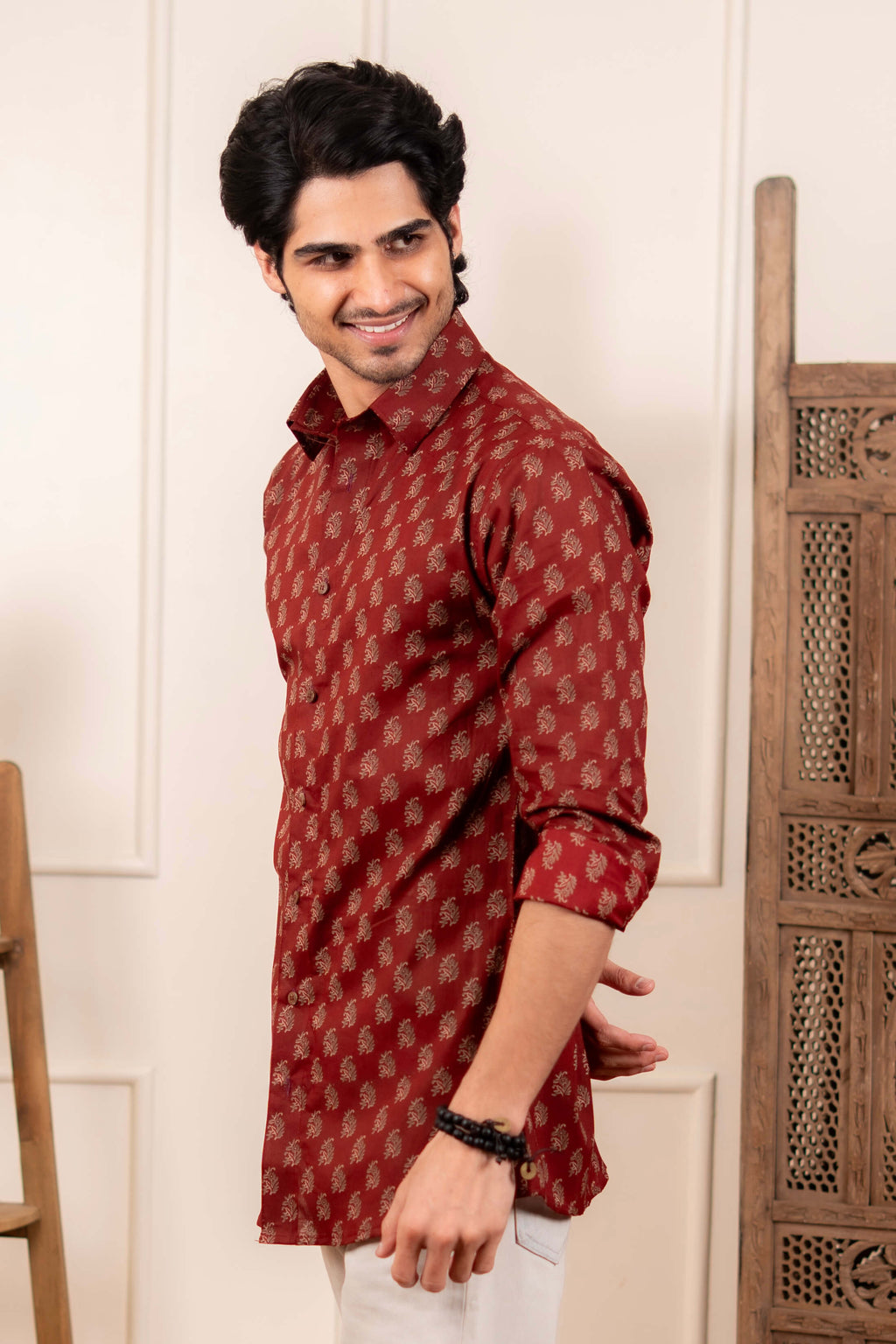 The Autumn Red Butti Print Shirt