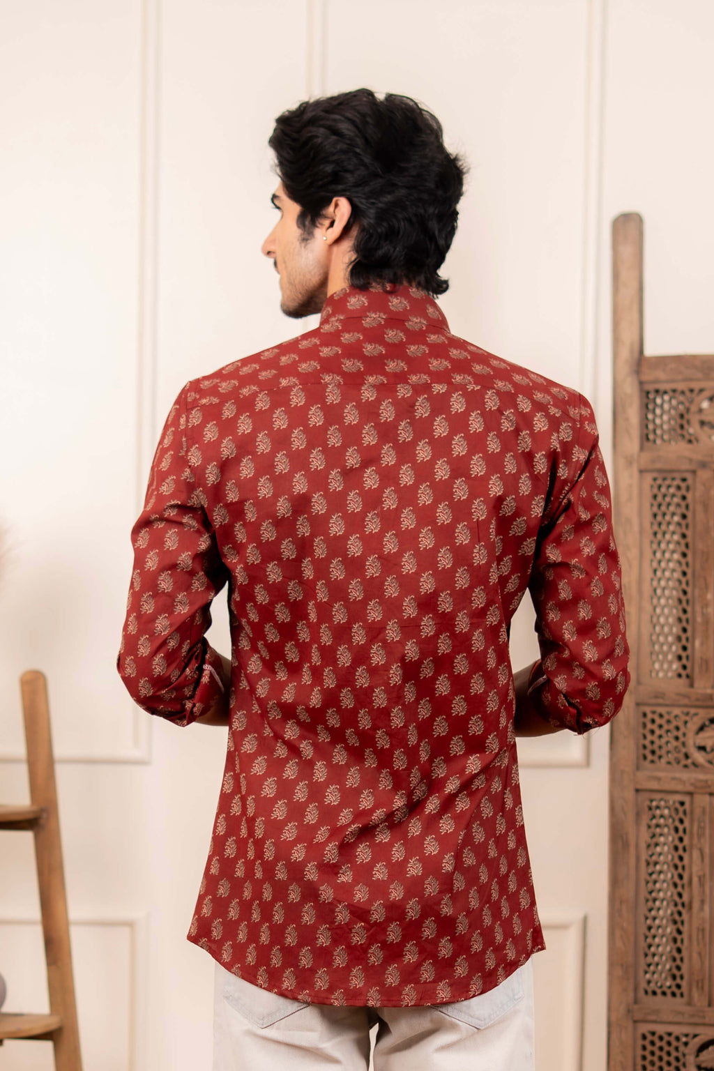 The Autumn Red Butti Print Shirt