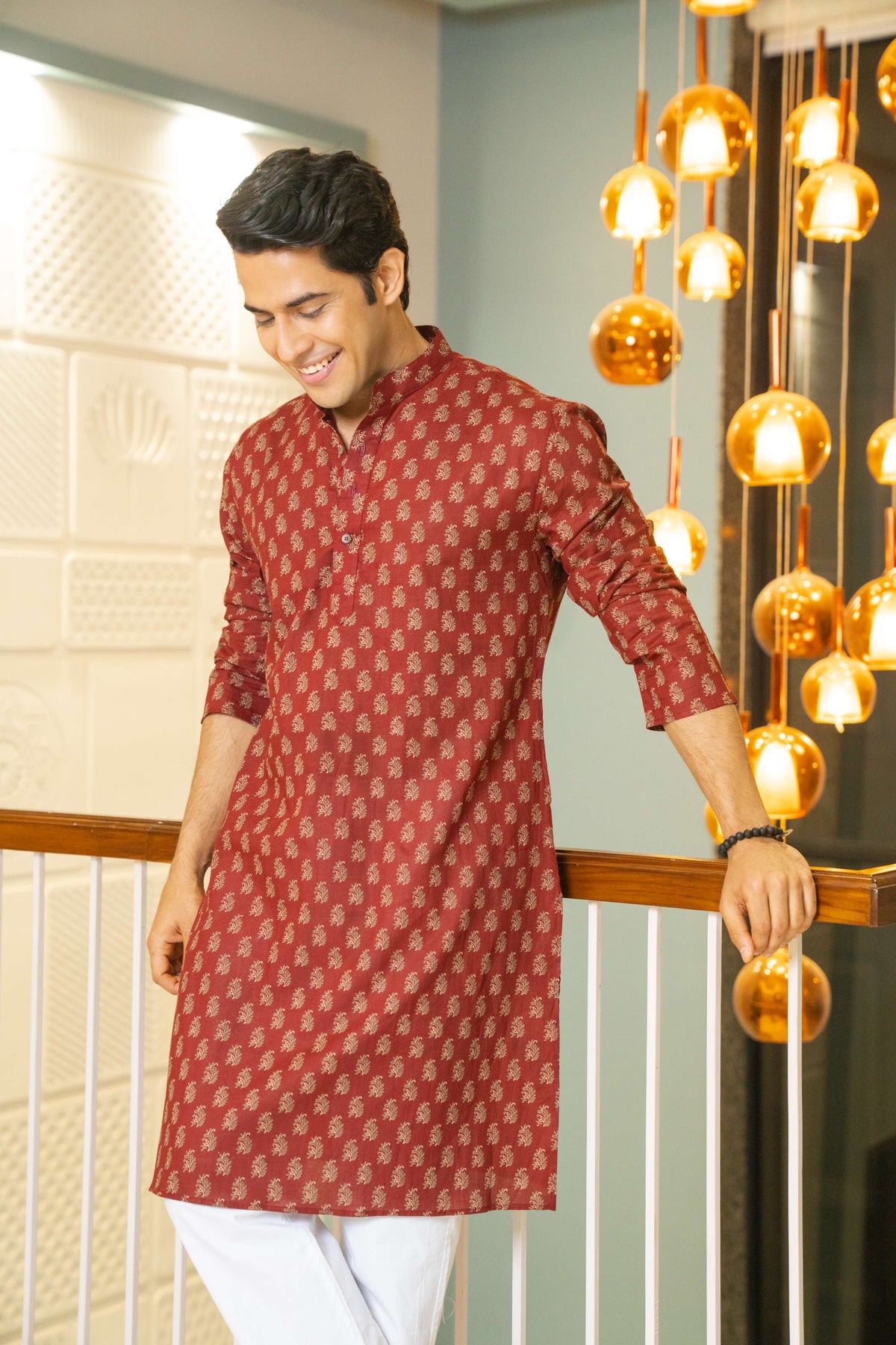 The Autumn Red Long Kurta With Butti Print