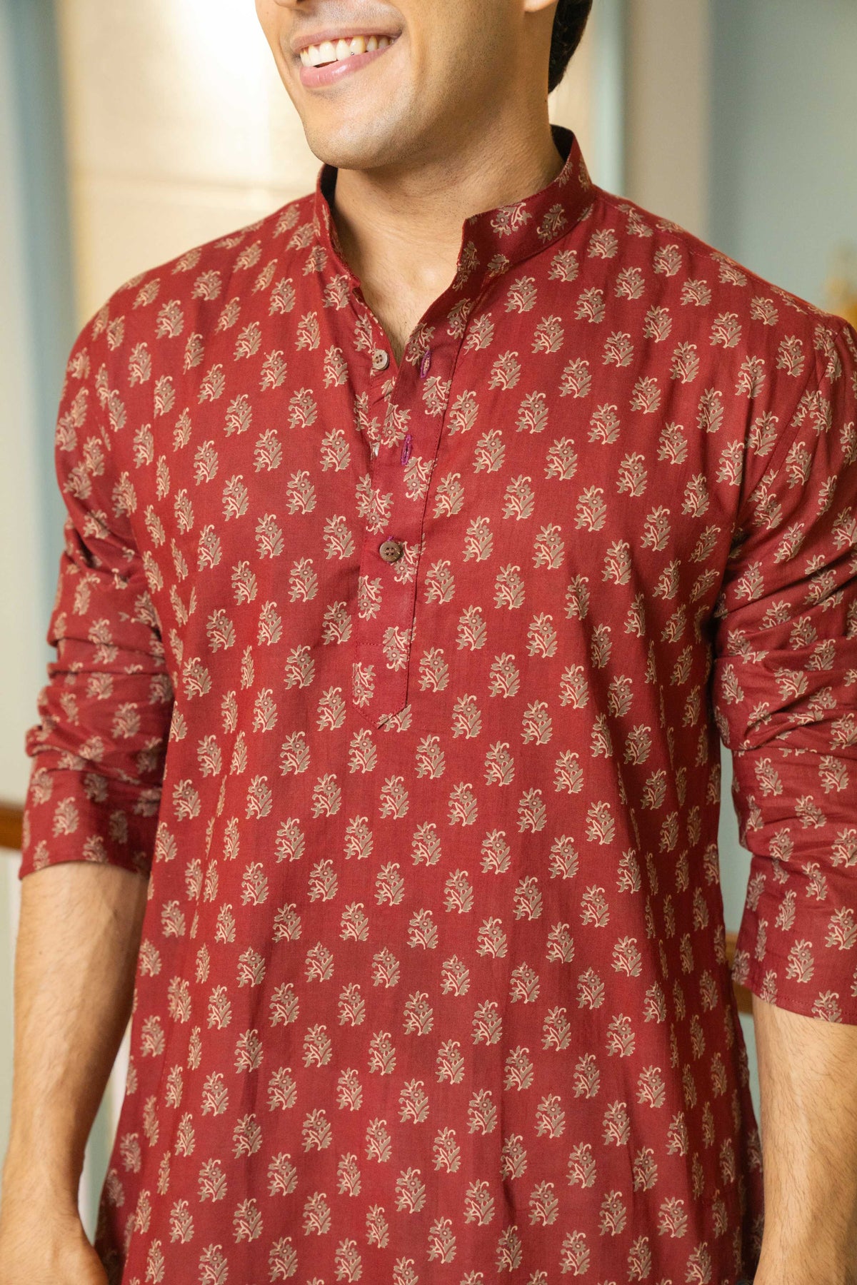 The Autumn Red Long Kurta With Butti Print