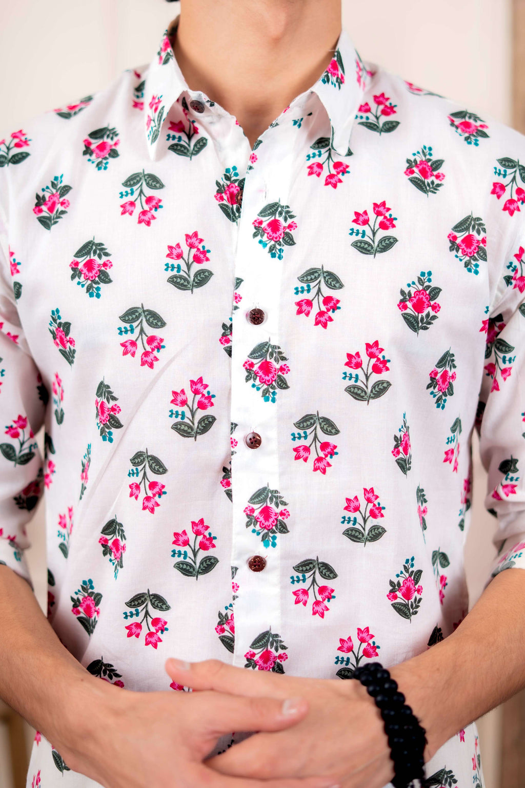 The White Shirt With Leaf and Flower Print