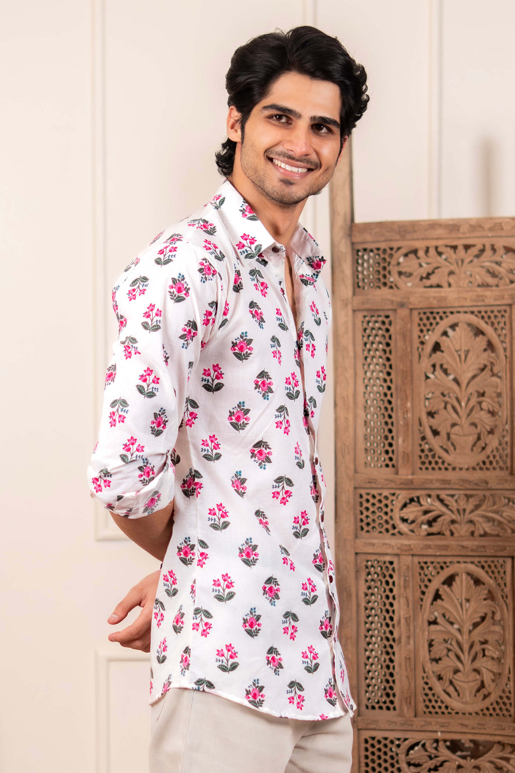 The White Shirt With Leaf and Flower Print