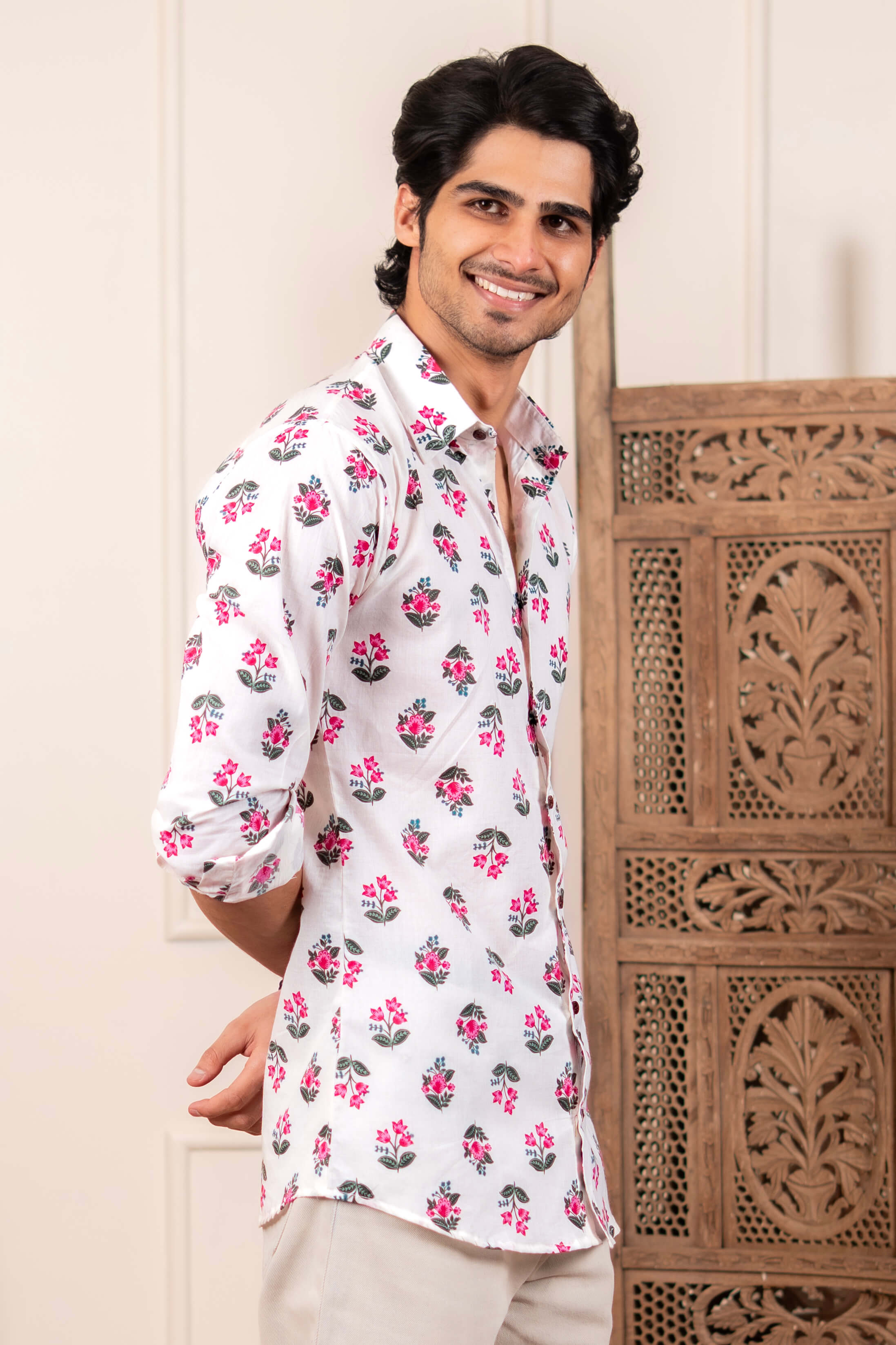 The White Shirt With Leaf and Flower Print