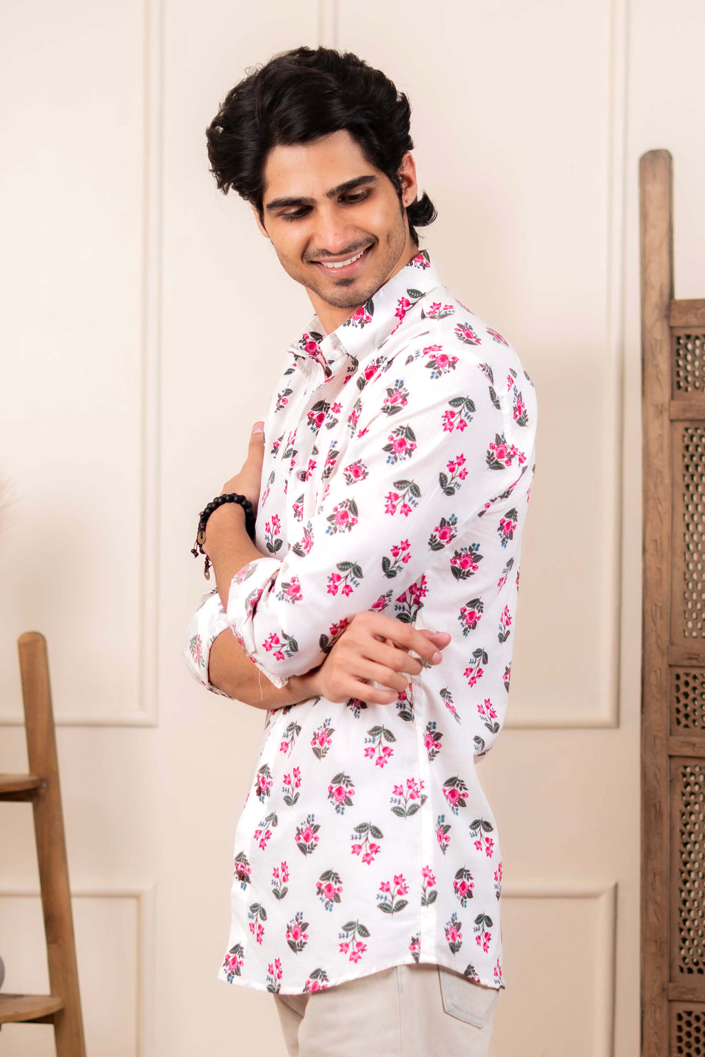 The White Shirt With Leaf and Flower Print