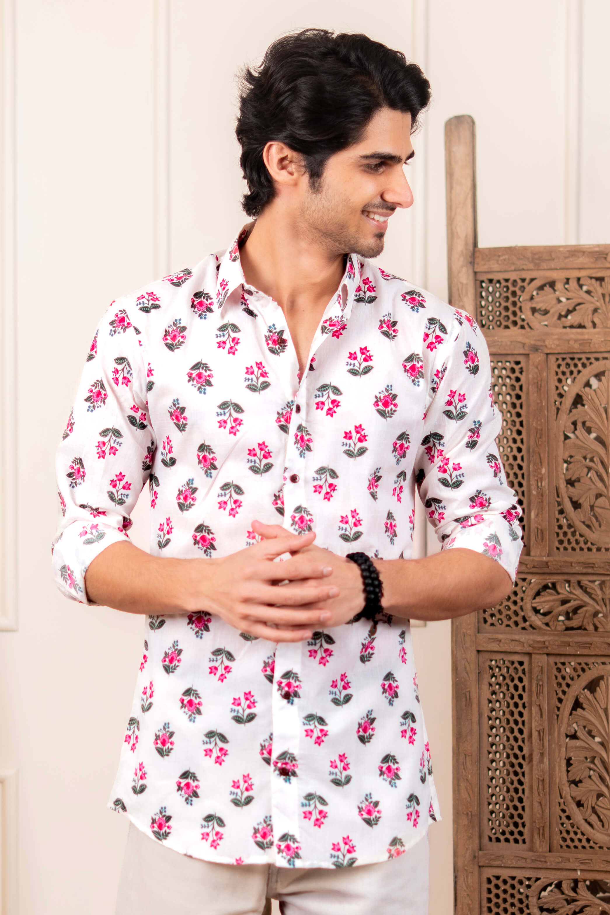 The White Shirt With Leaf and Flower Print