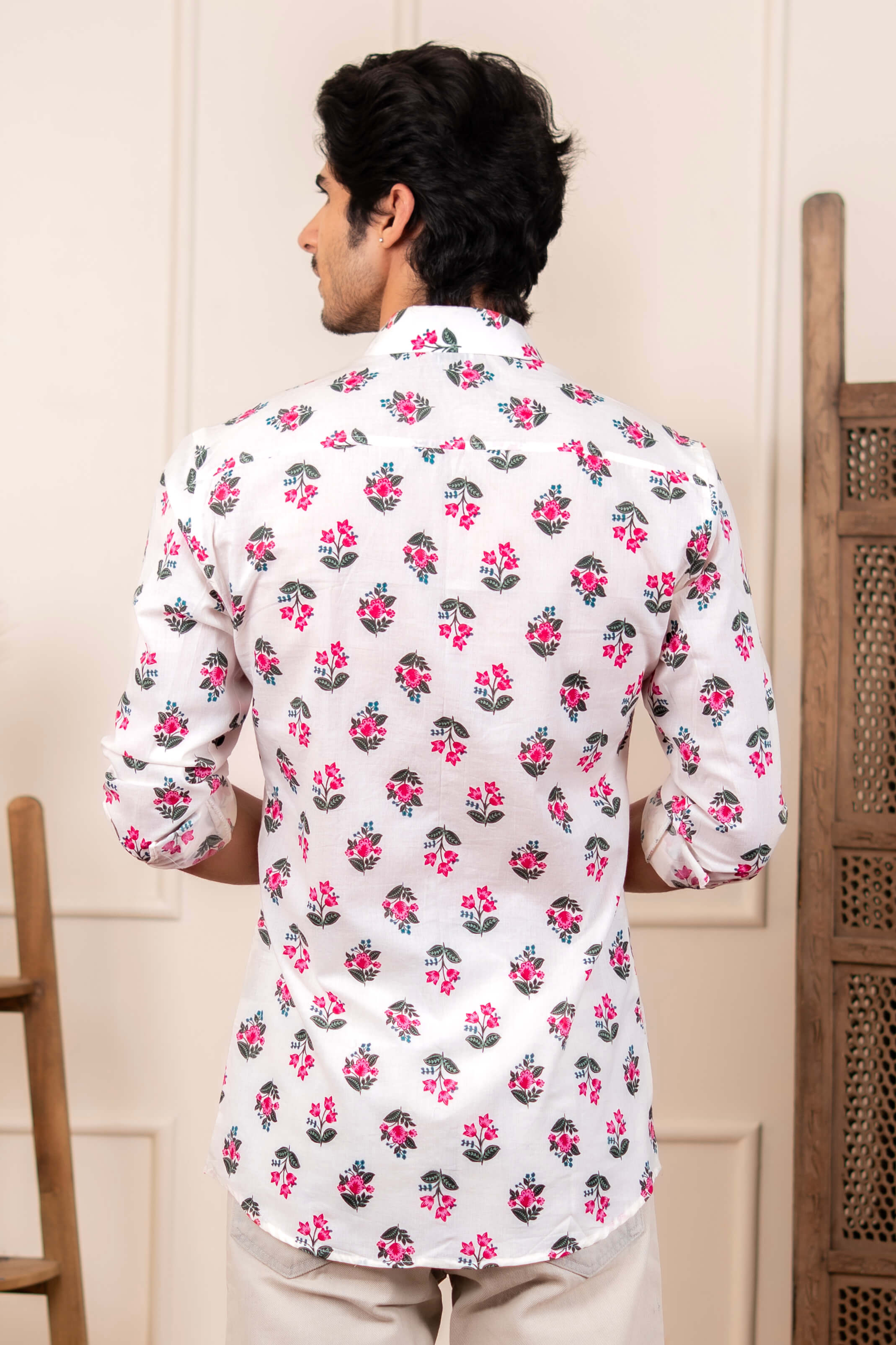 The White Shirt With Leaf and Flower Print