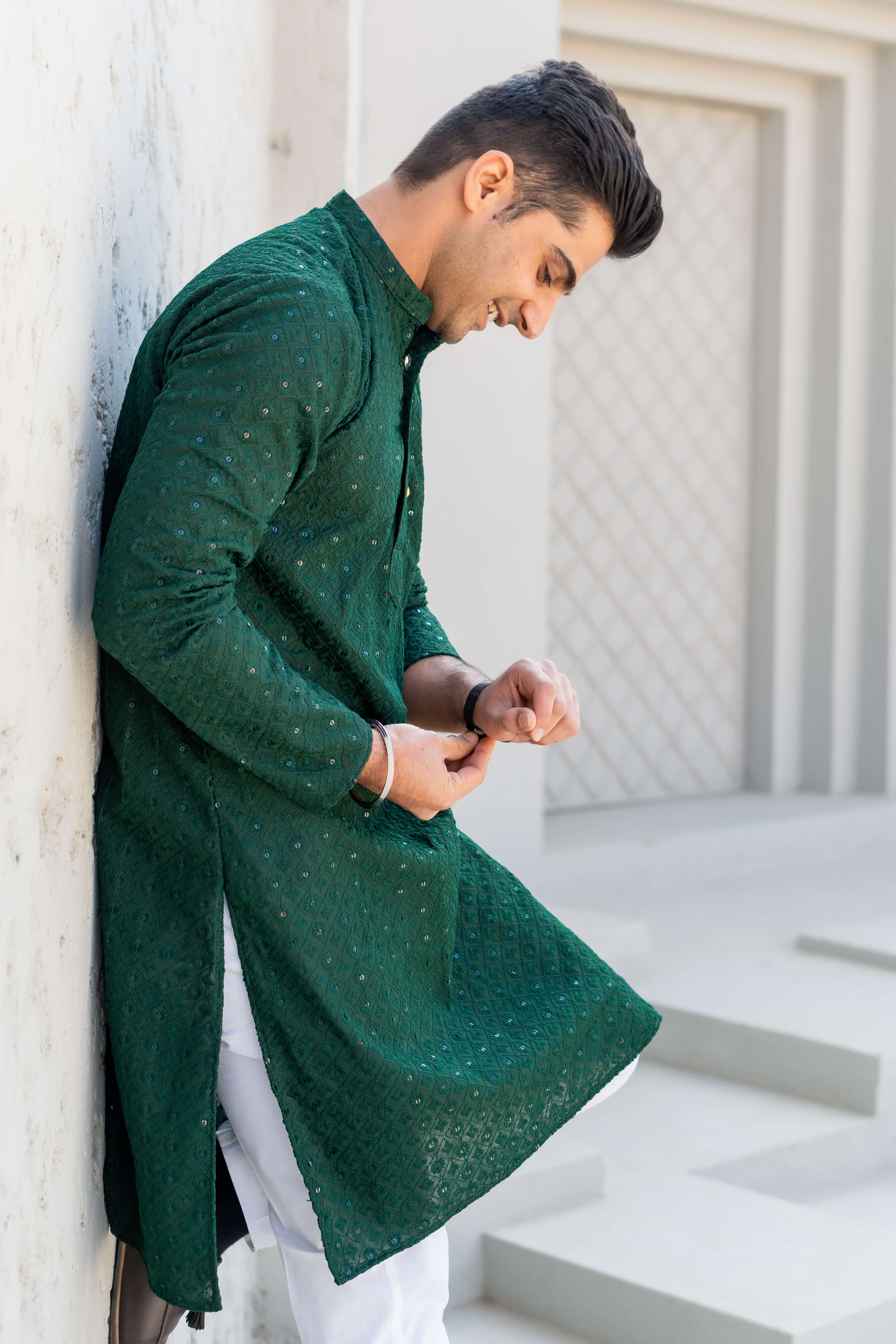 dark green kurta for men for mehendi ceremony