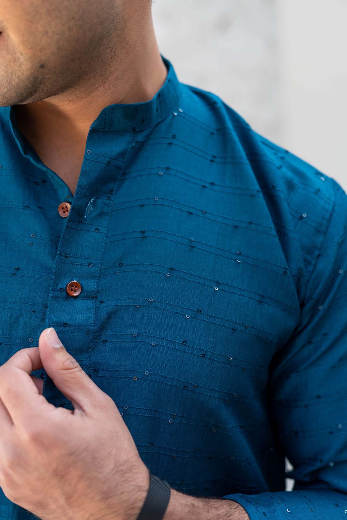 The Prussian Blue Long Kurta With Thread And Sequins Work