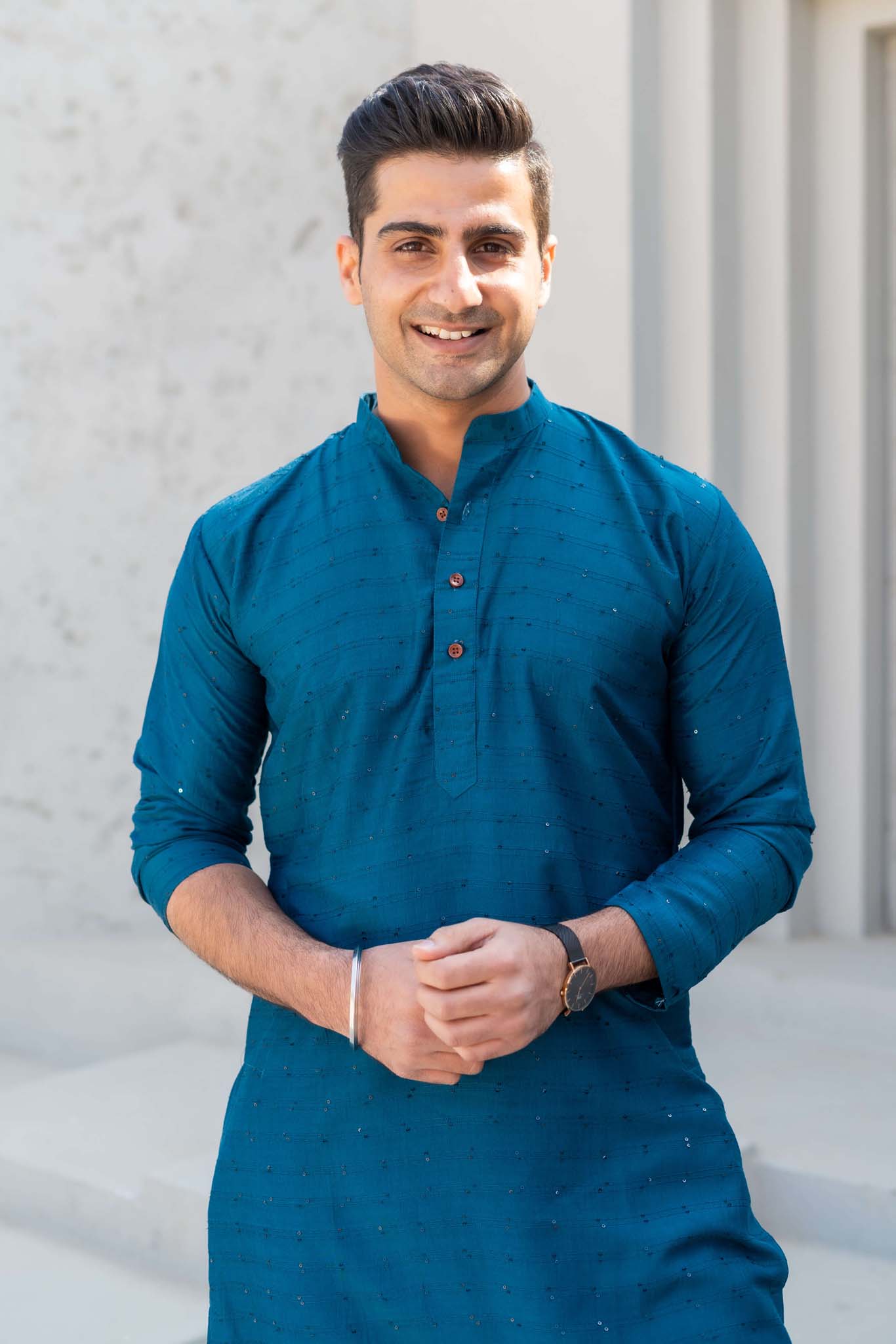 The Prussian Blue Long Kurta With Thread And Sequins Work