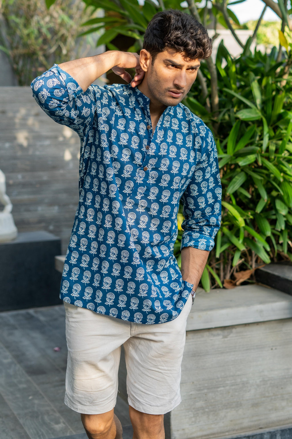 The Agean Blue Short Kurta With Flower Print