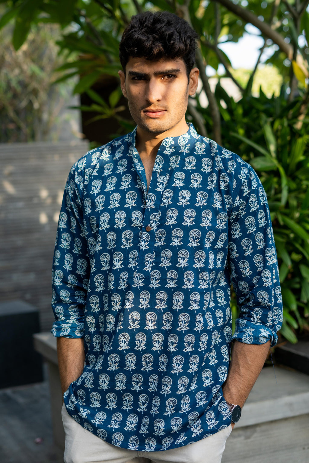 The Agean Blue Short Kurta With Flower Print