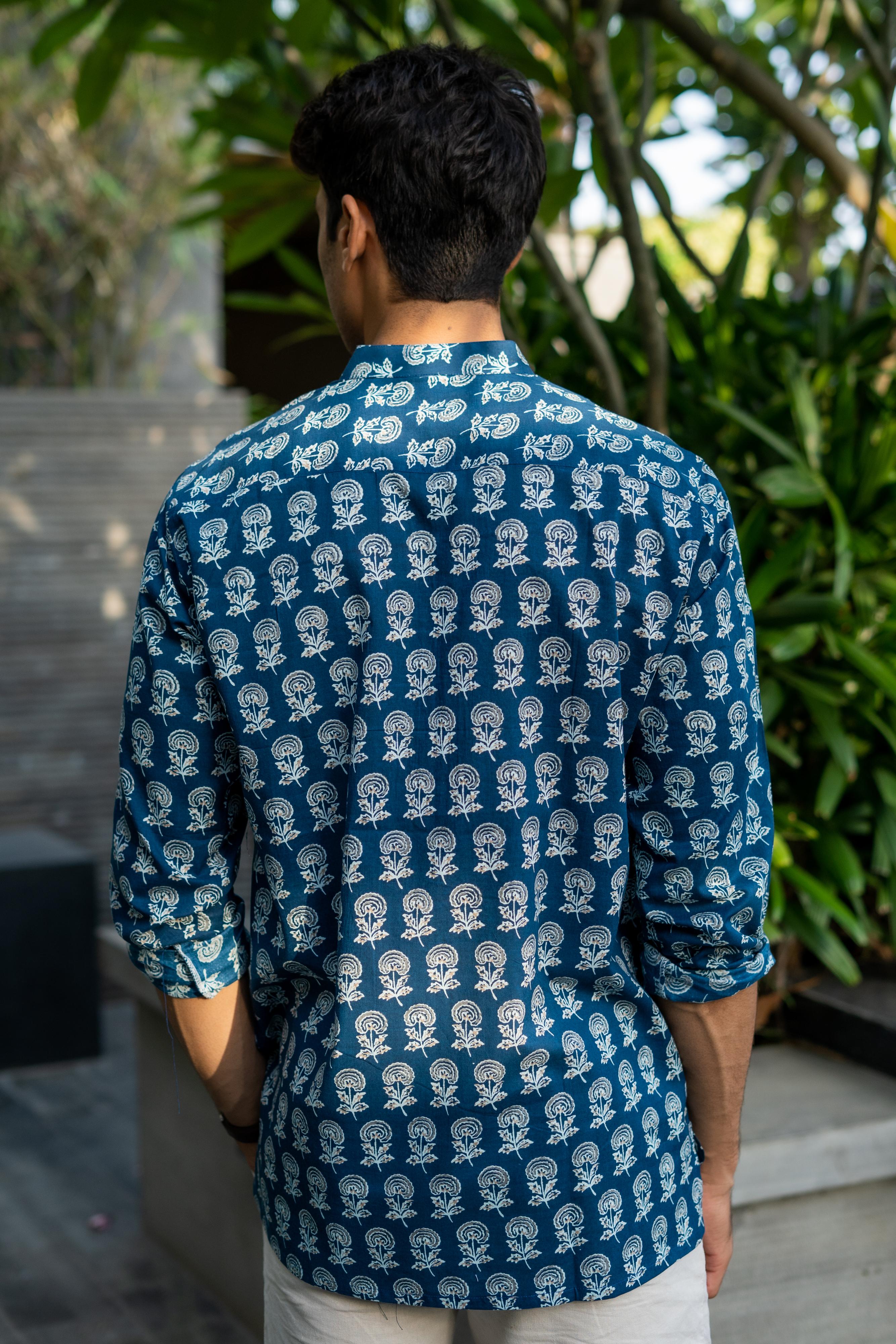 The Agean Blue Short Kurta With Flower Print