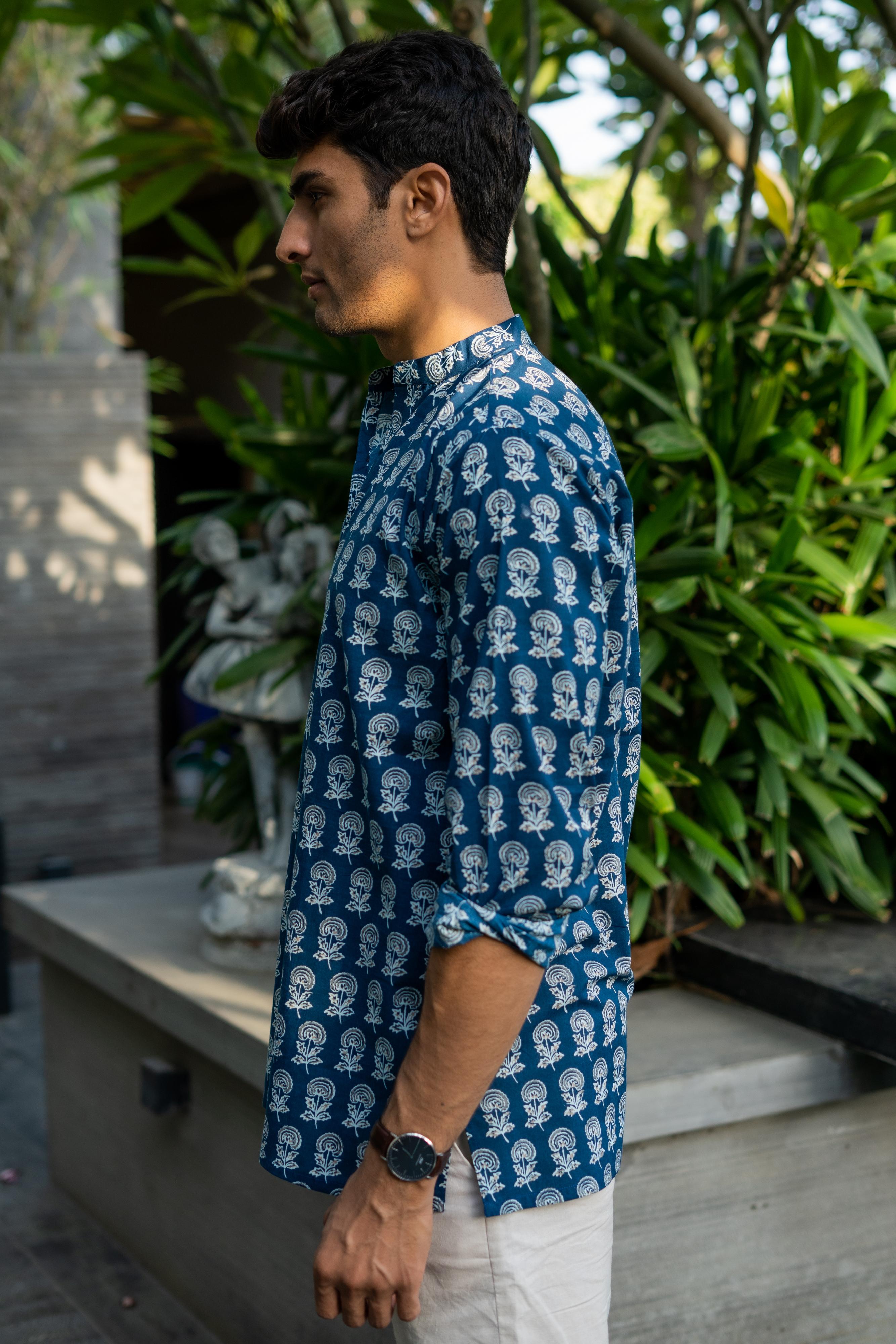 The Agean Blue Short Kurta With Flower Print