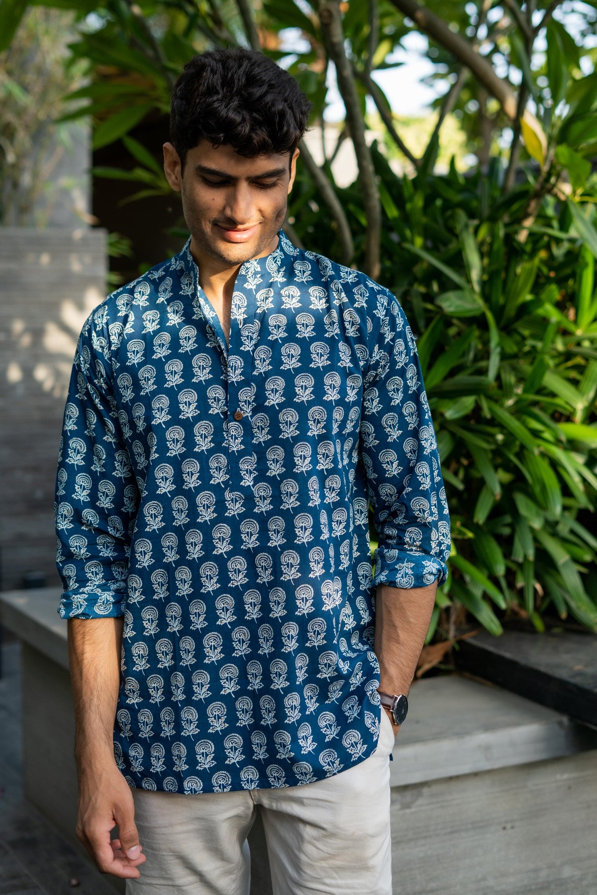 The Agean Blue Short Kurta With Flower Print