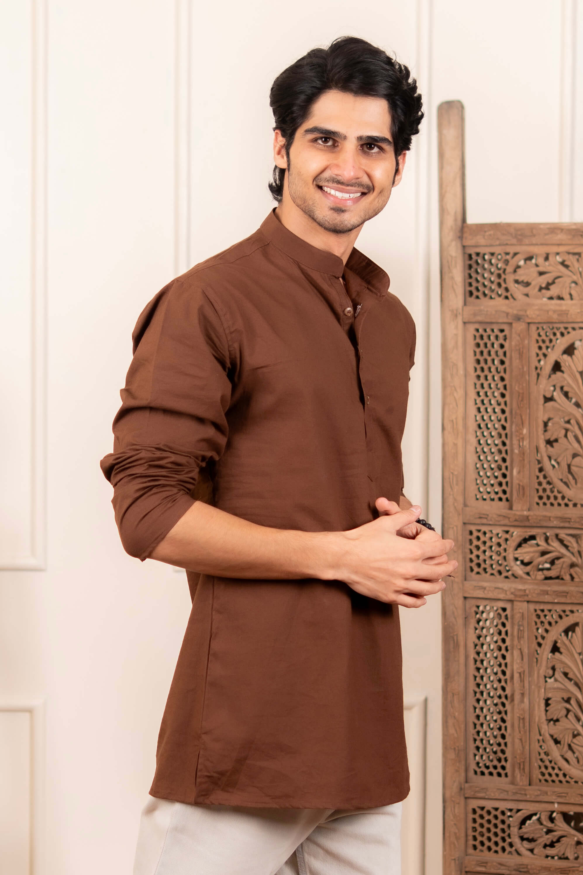 The Solid Brown Classic Short Kurta