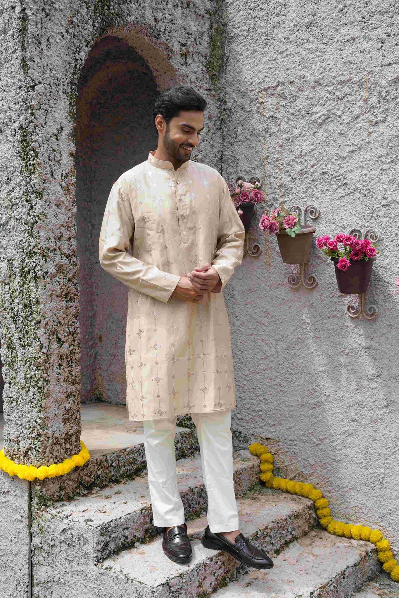 The Beige Diamond Embroidered Long Kurta