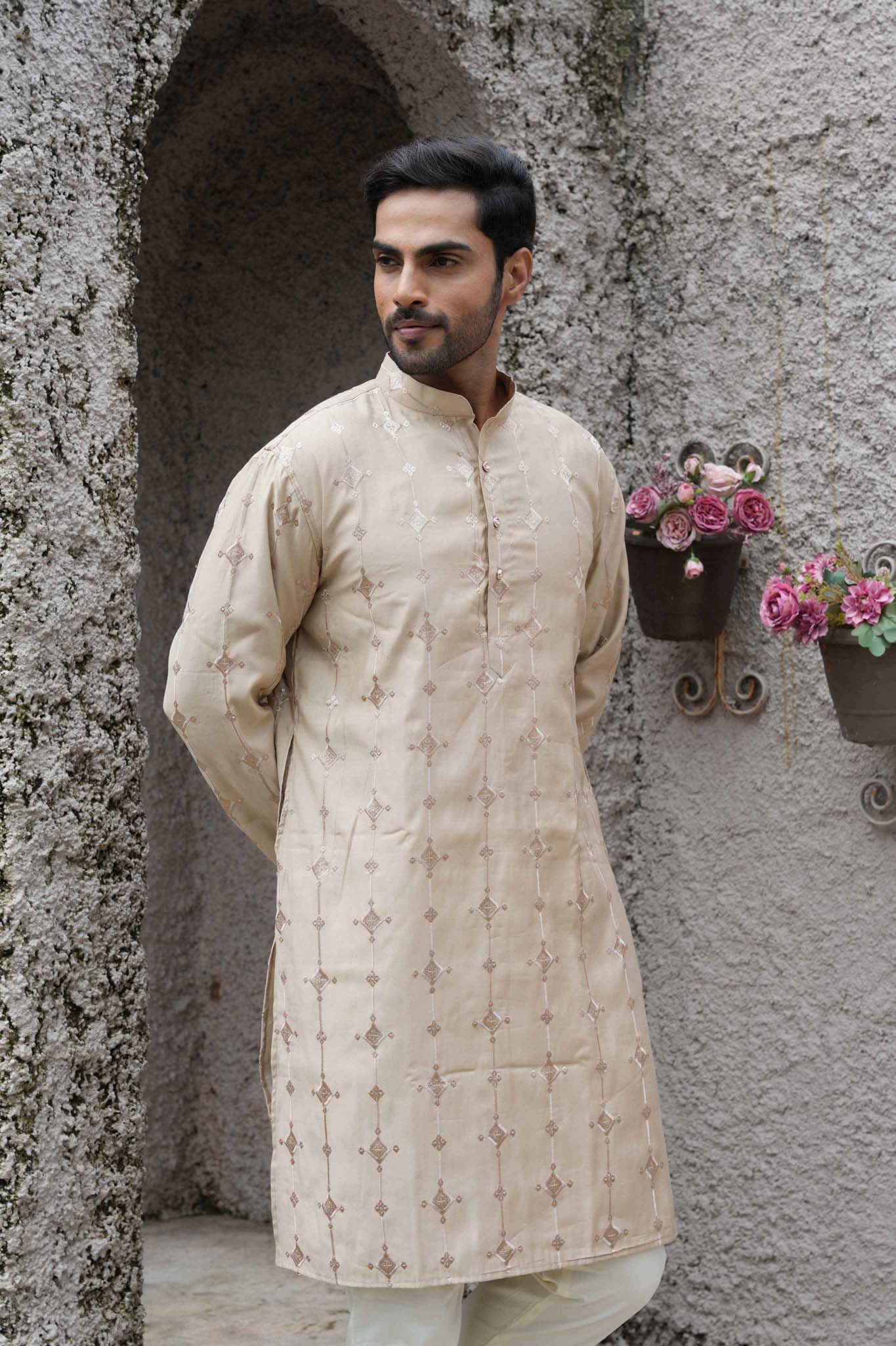 The Beige Diamond Embroidered Long Kurta