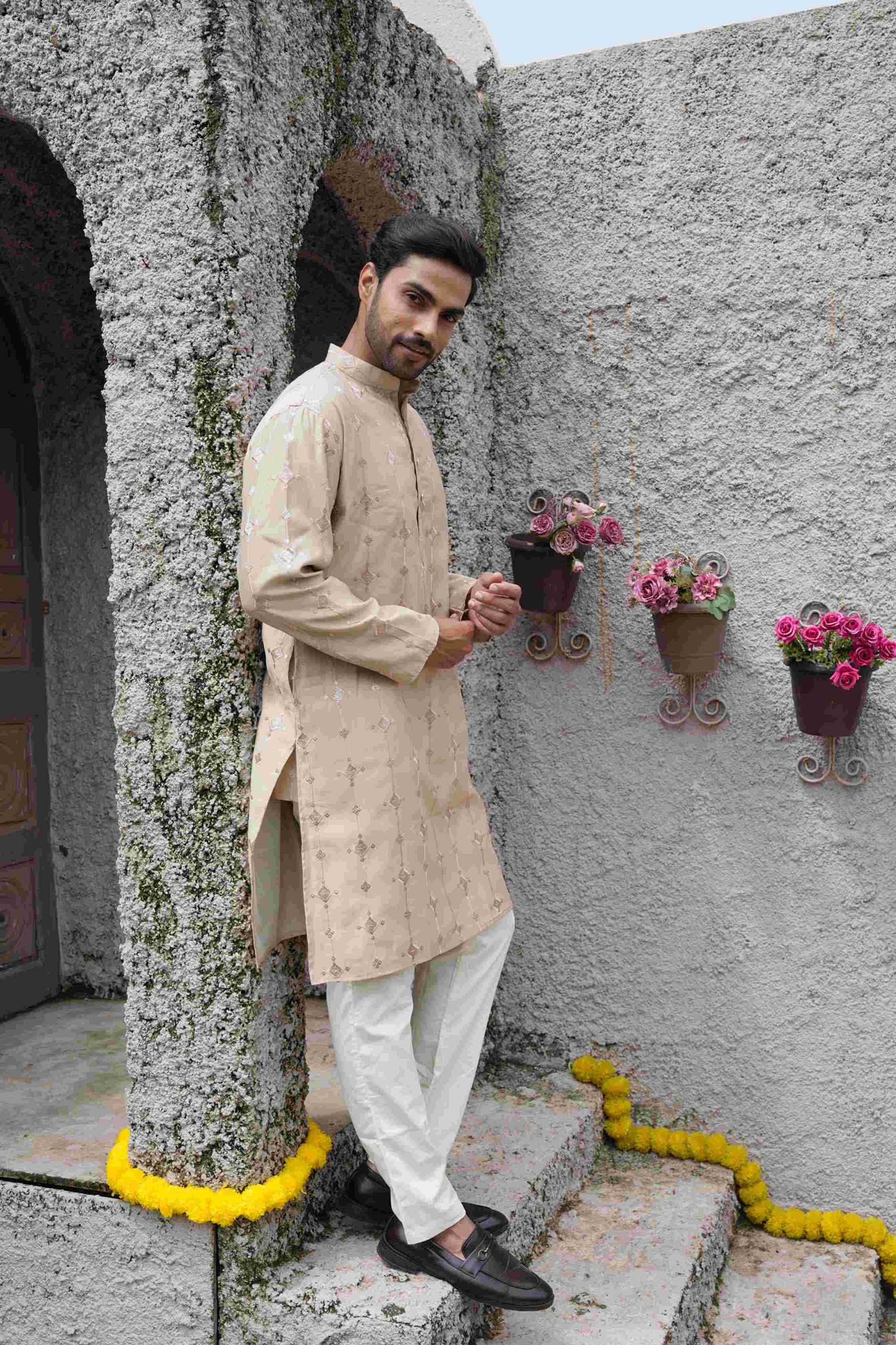 The Beige Diamond Embroidered Long Kurta