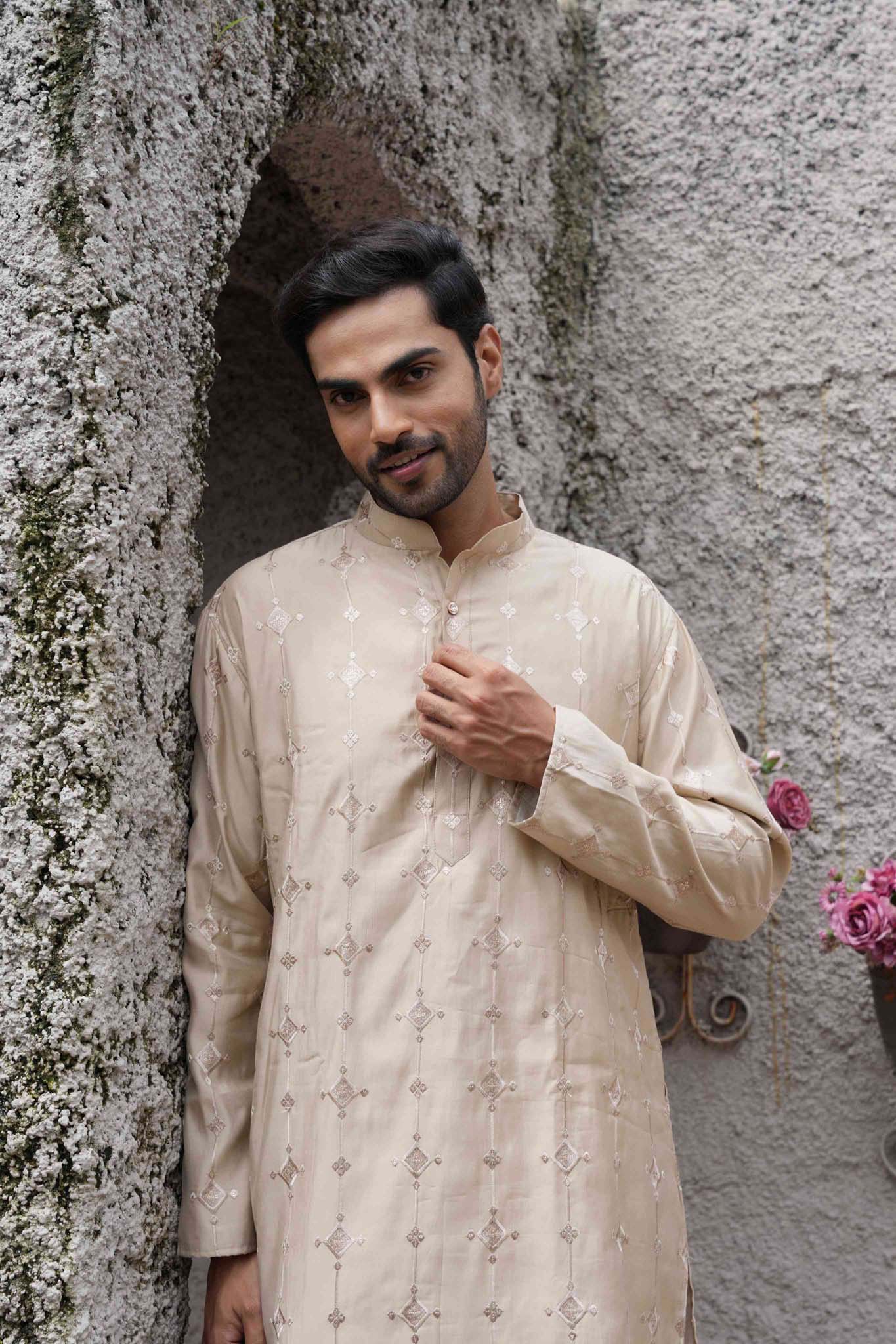 The Beige Diamond Embroidered Long Kurta