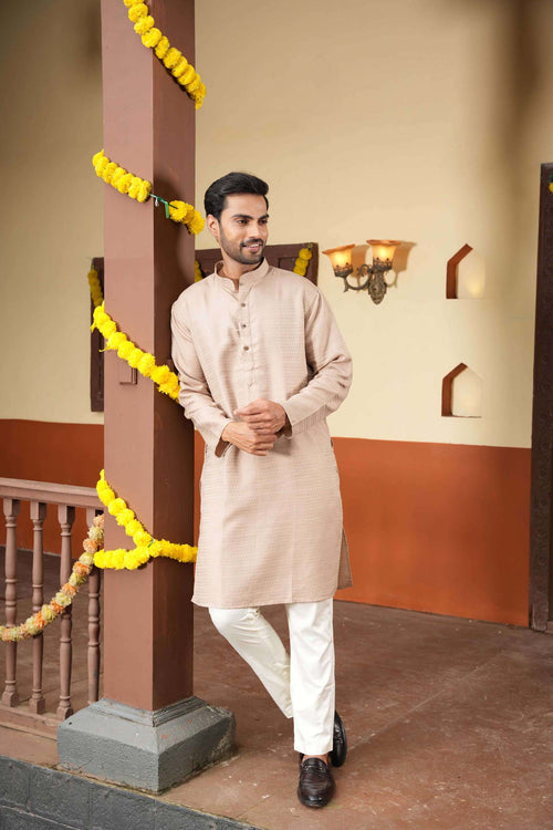 The Beige Textured Long Kurta