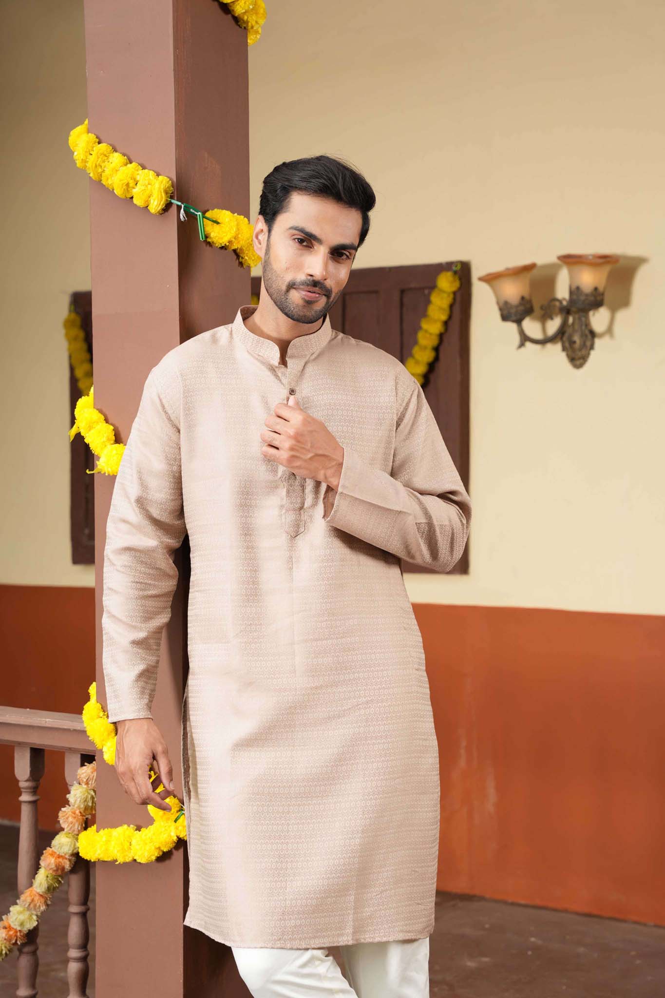 The Beige Textured Long Kurta