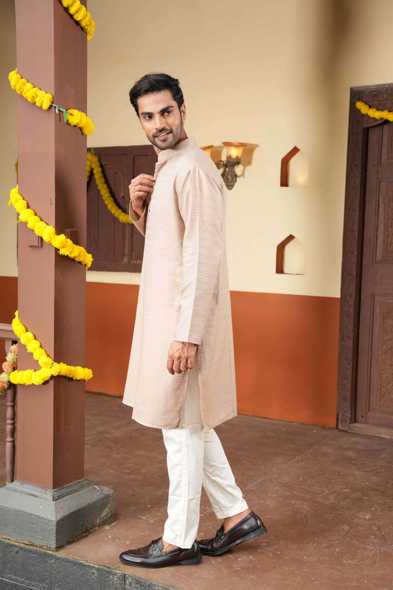 The Beige Textured Long Kurta