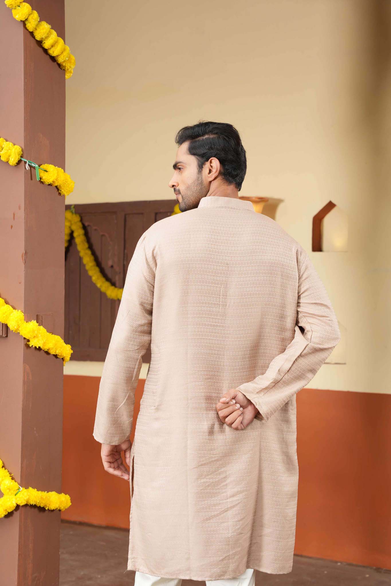 The Beige Textured Long Kurta