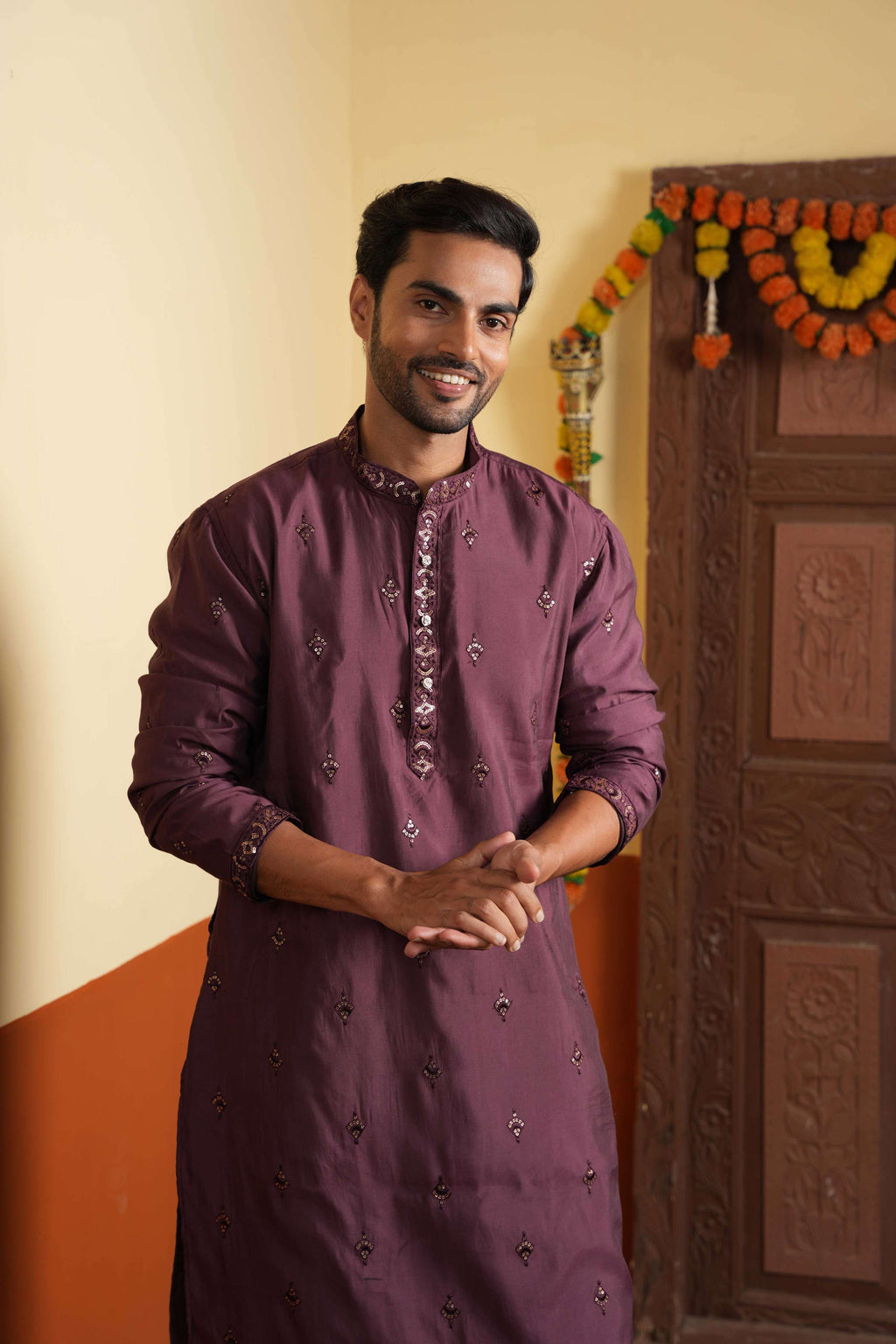 The Deep Wine Sequins Work Long Kurta
