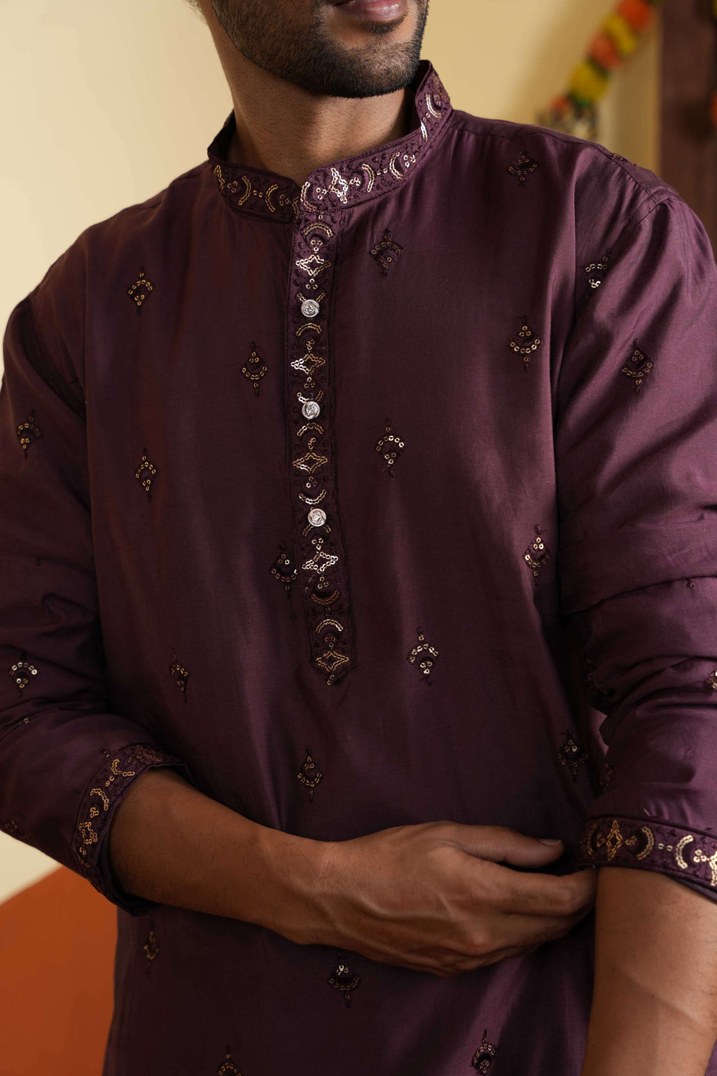 The Deep Wine Sequins Work Long Kurta