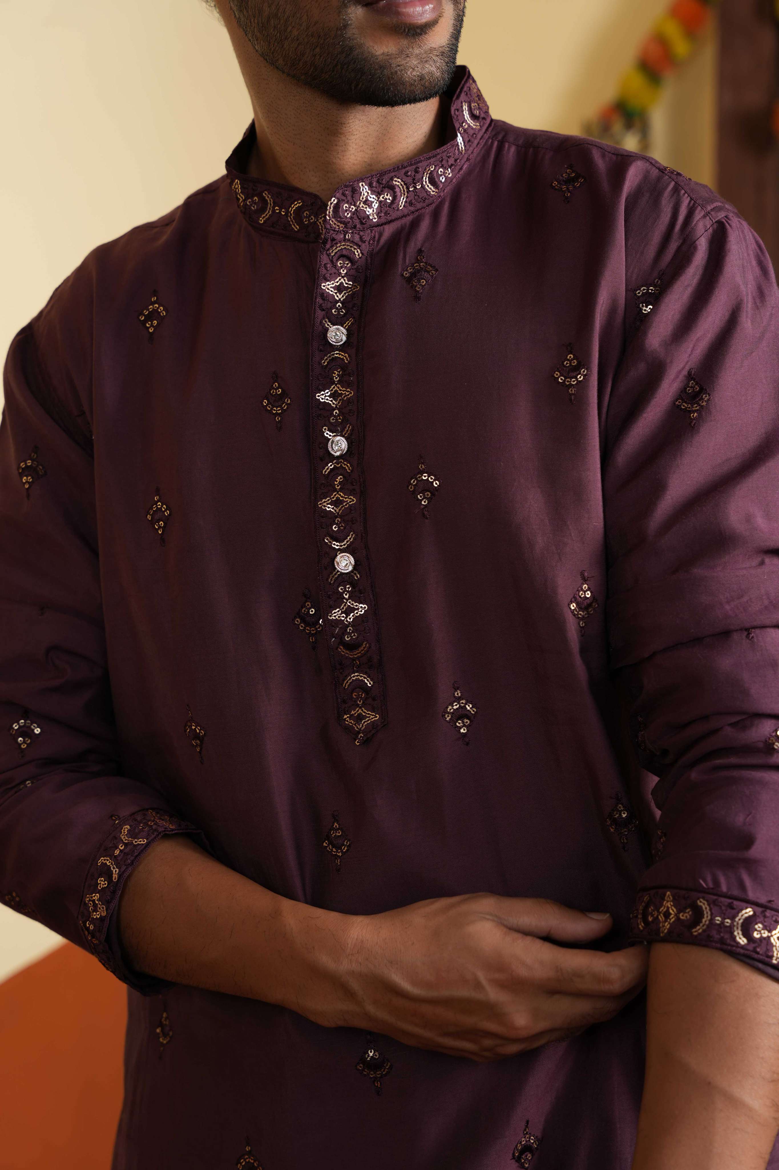 The Deep Wine Sequins Work Long Kurta