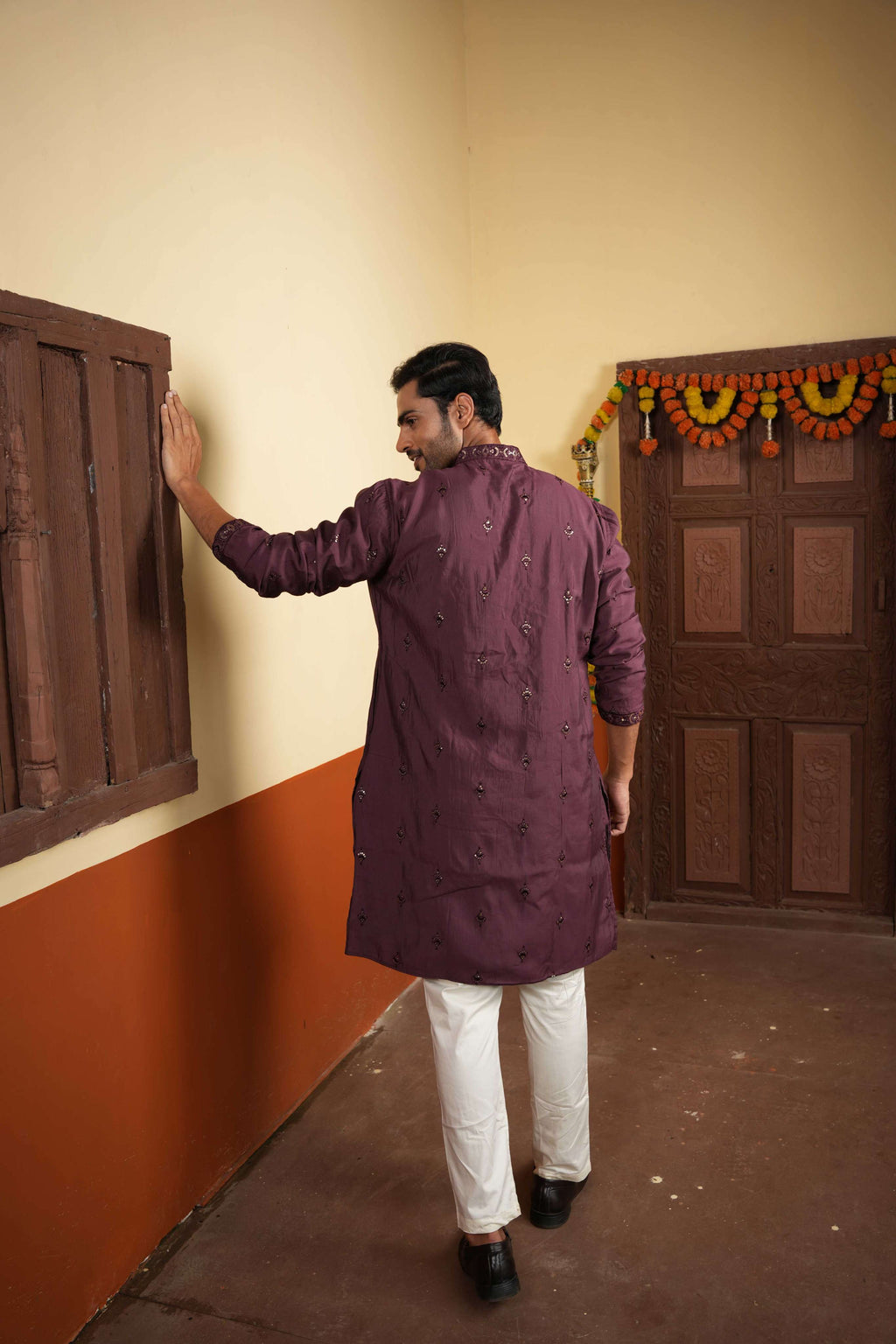 The Deep Wine Sequins Work Long Kurta