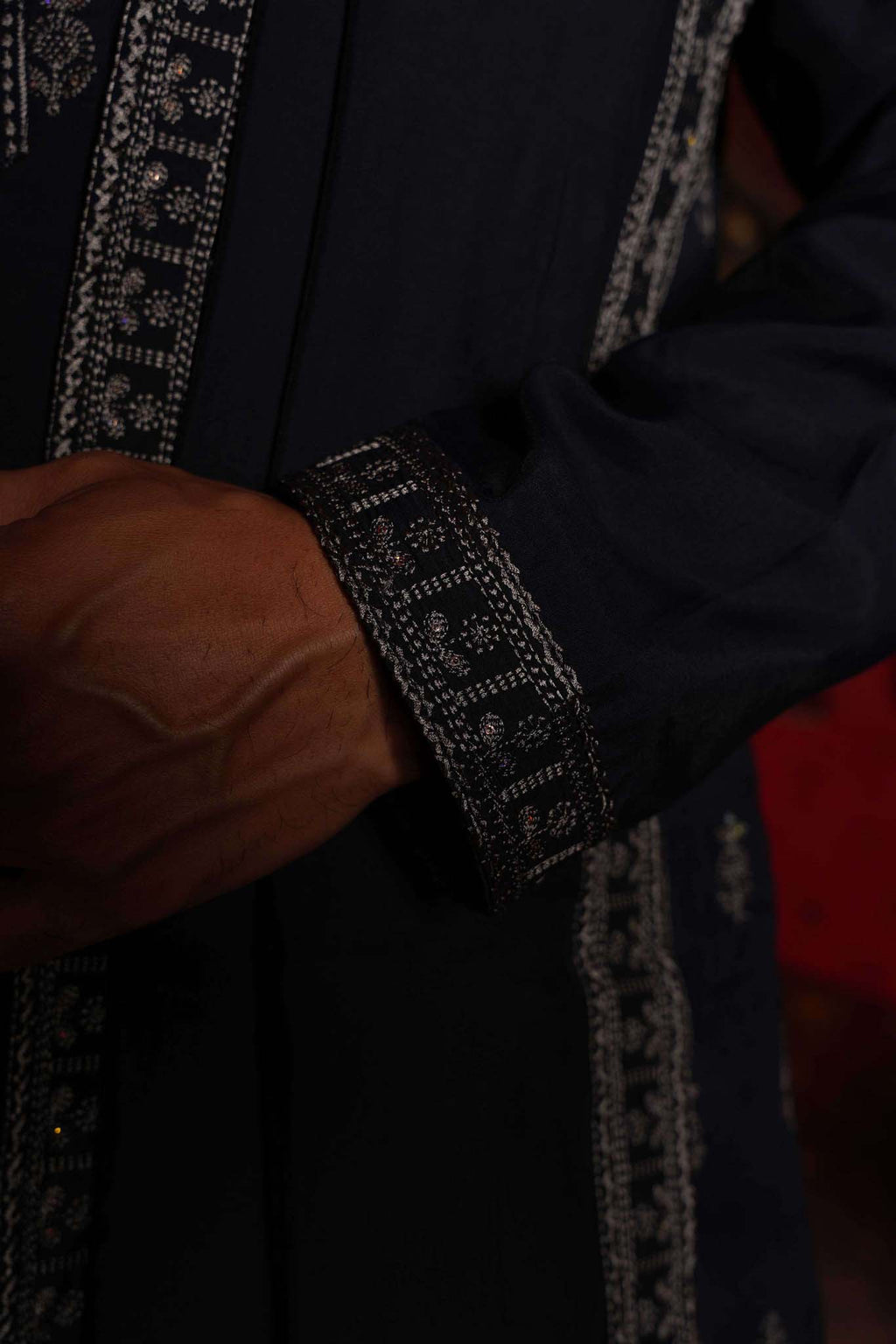 Navy Blue Vine Embroidery Kurta With Dupatta and Pyjama