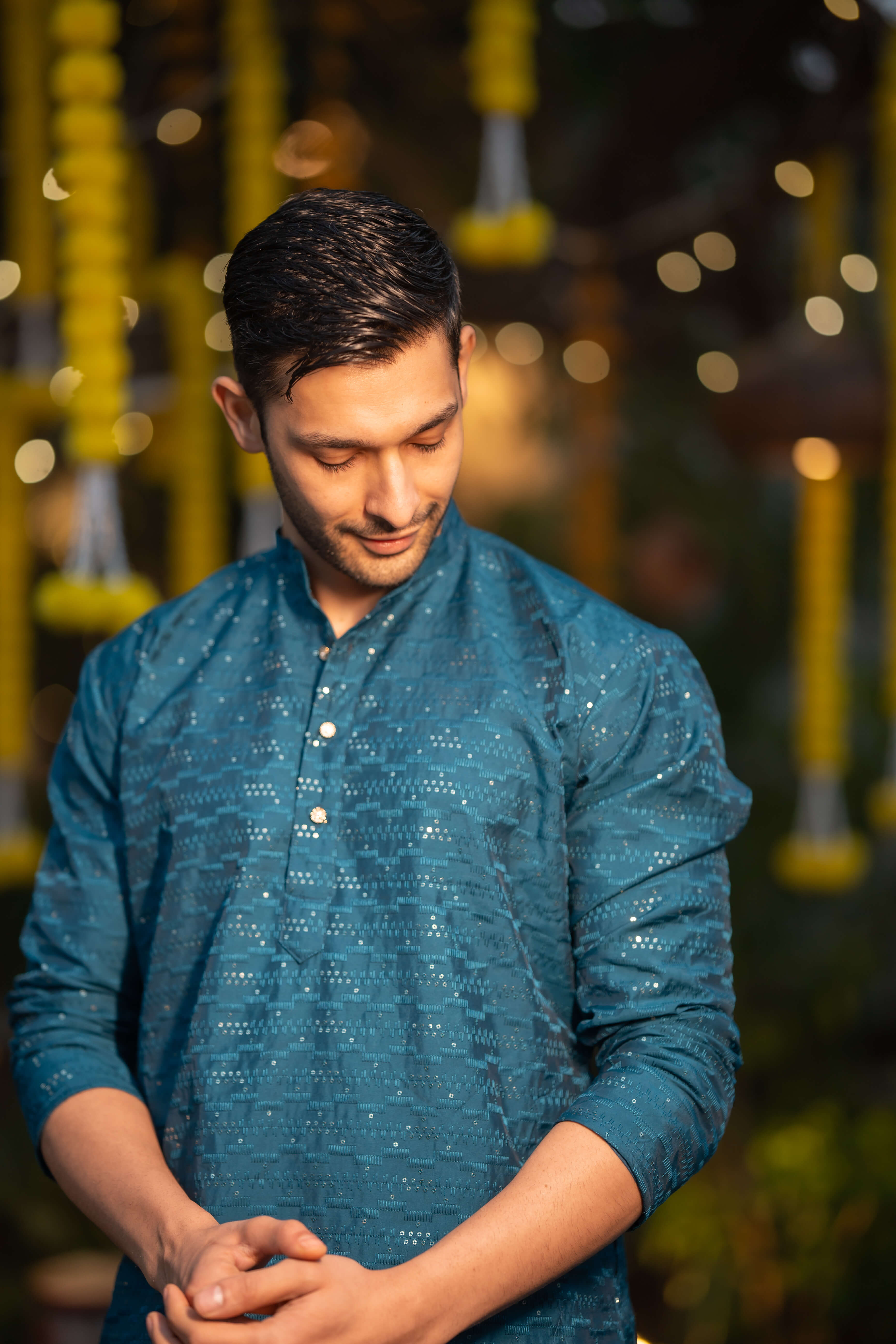 The French Blue Long Kurta With Thread and Sequins Work