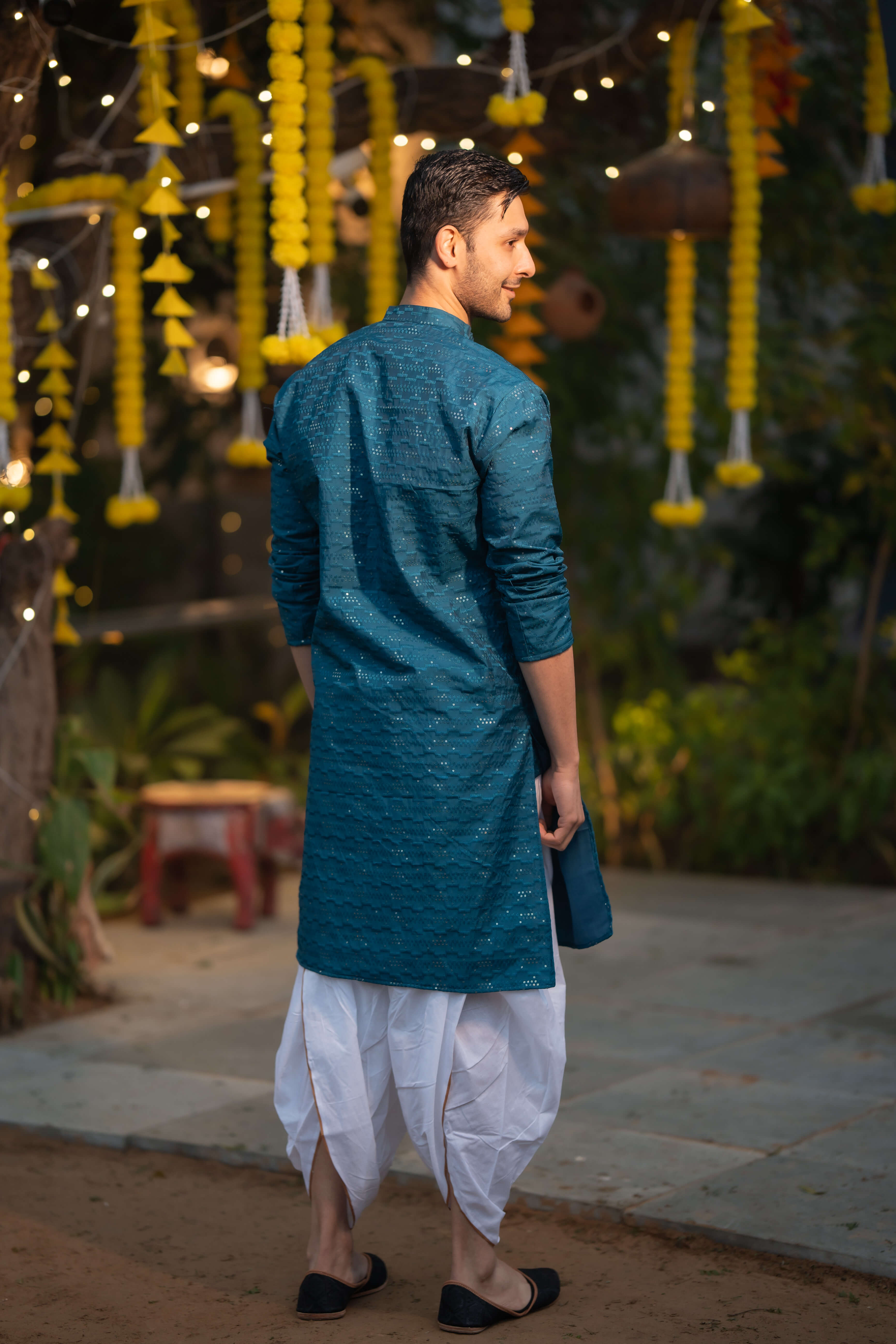 The French Blue Long Kurta With Thread and Sequins Work