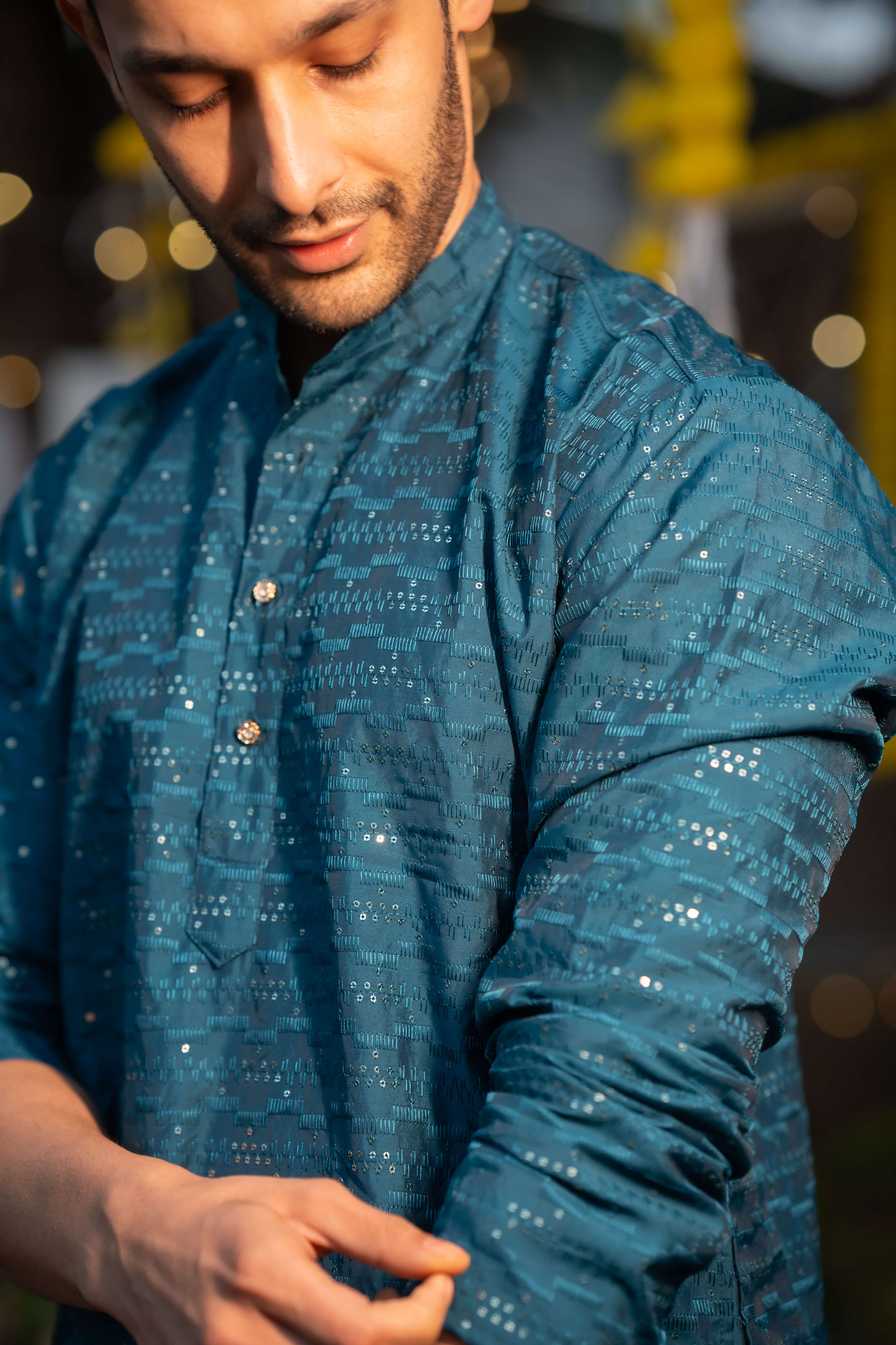 The French Blue Long Kurta With Thread and Sequins Work