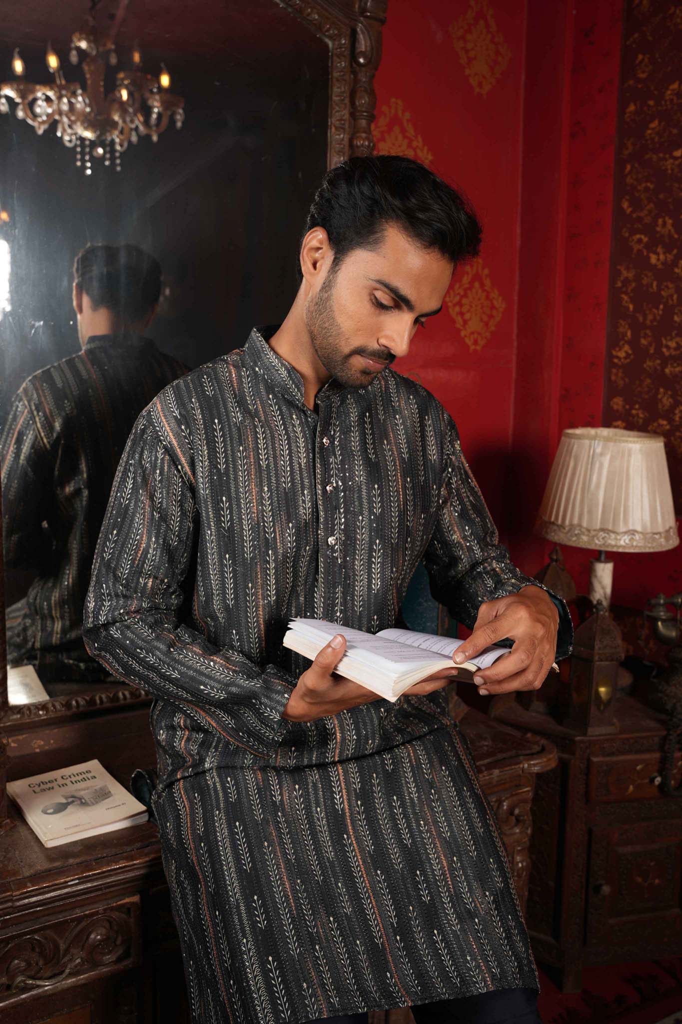 The Black Sequins Zari Traditional Long Kurta