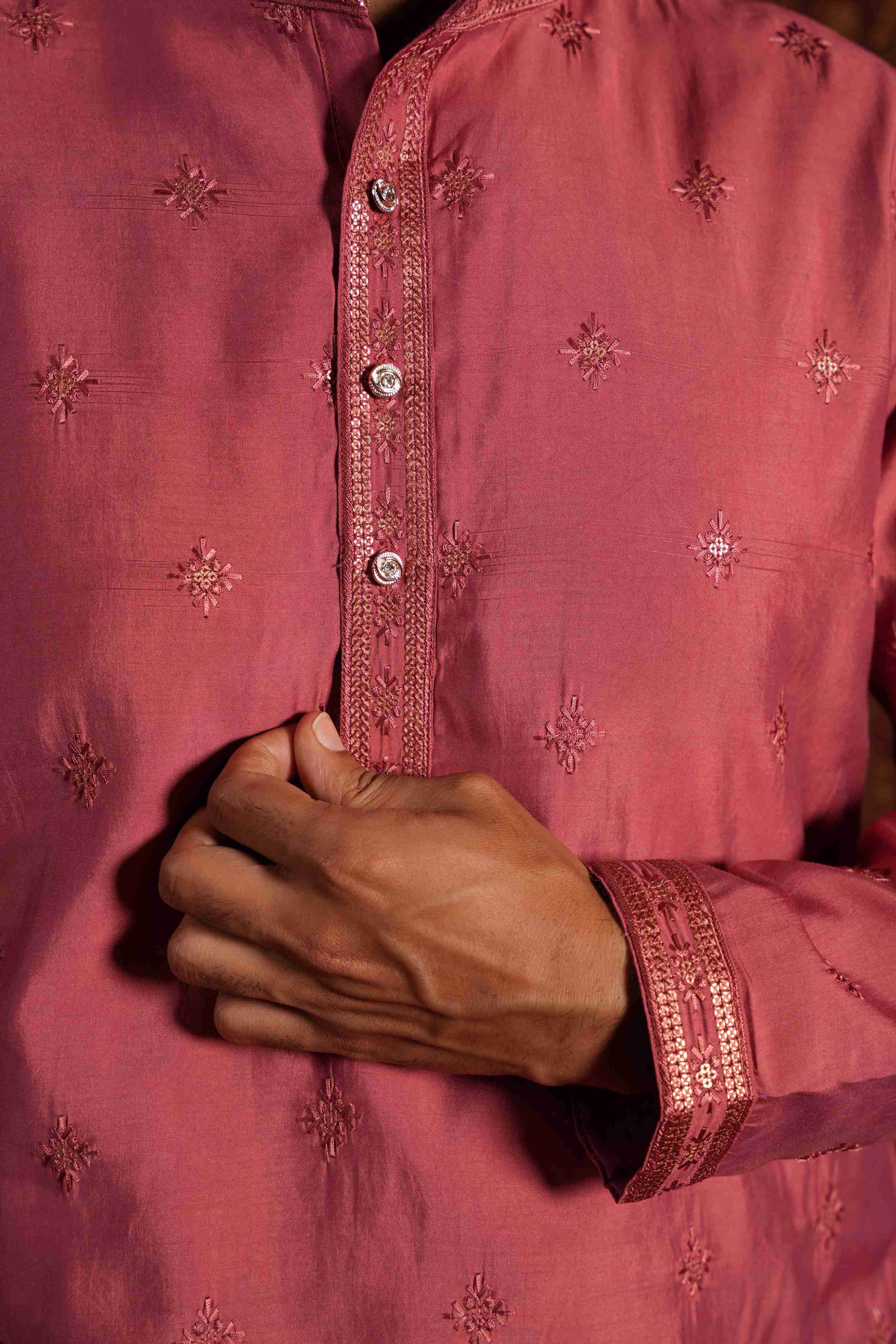 The Dusty Pink Floral Embroidery Long Kurta