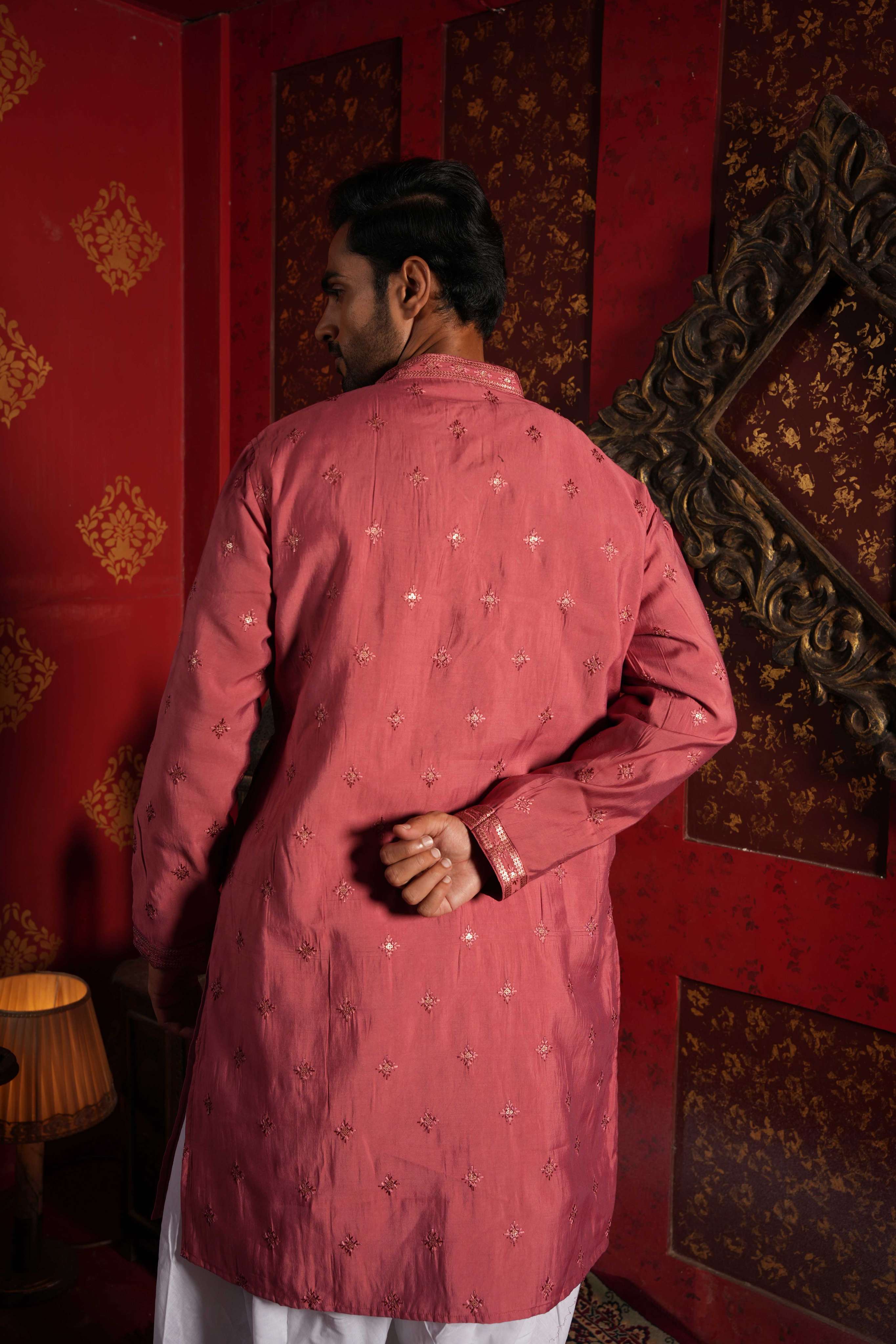 The Dusty Pink Floral Embroidery Long Kurta