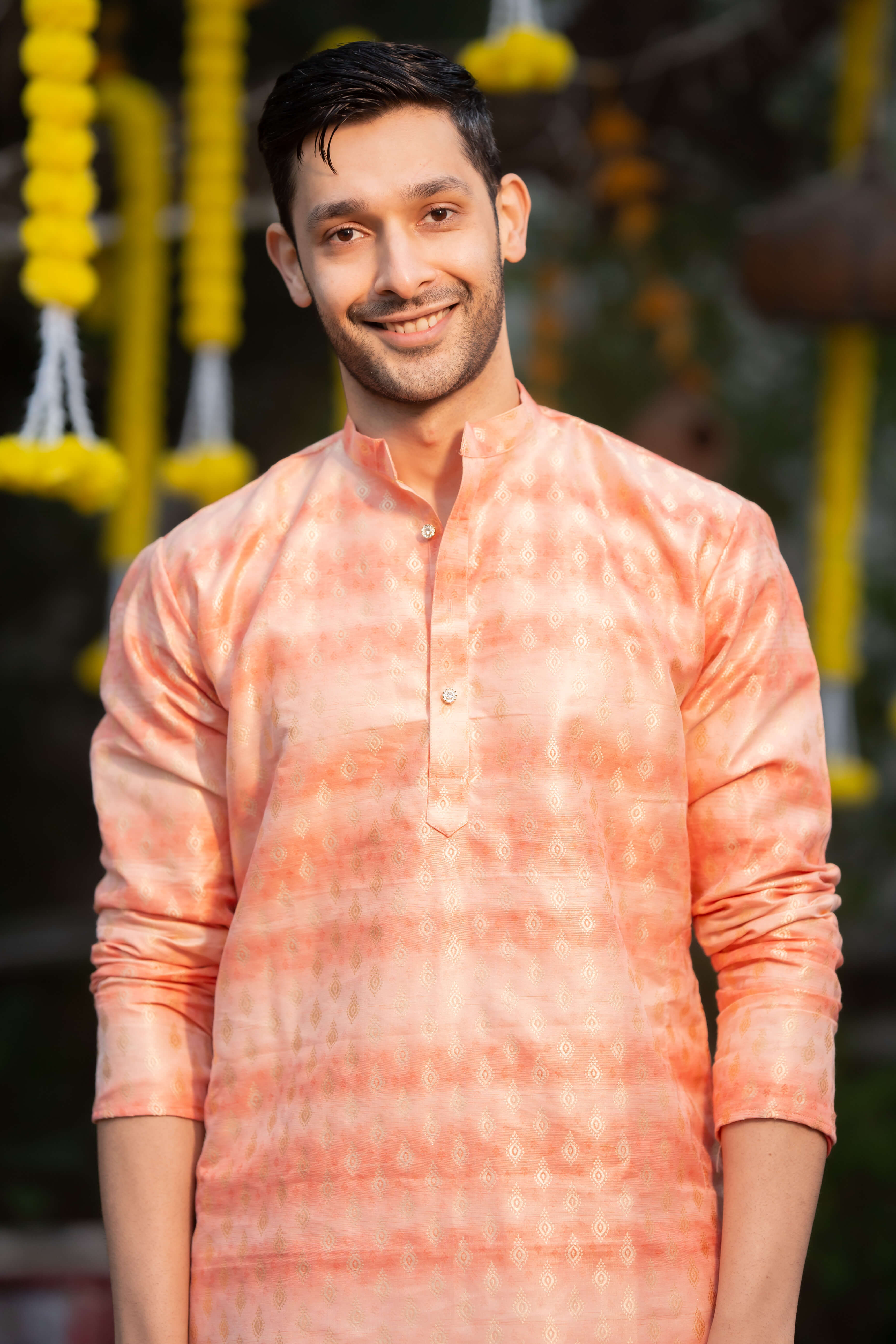 The Coral Blush Pink Long Kurta with Self Butti Work