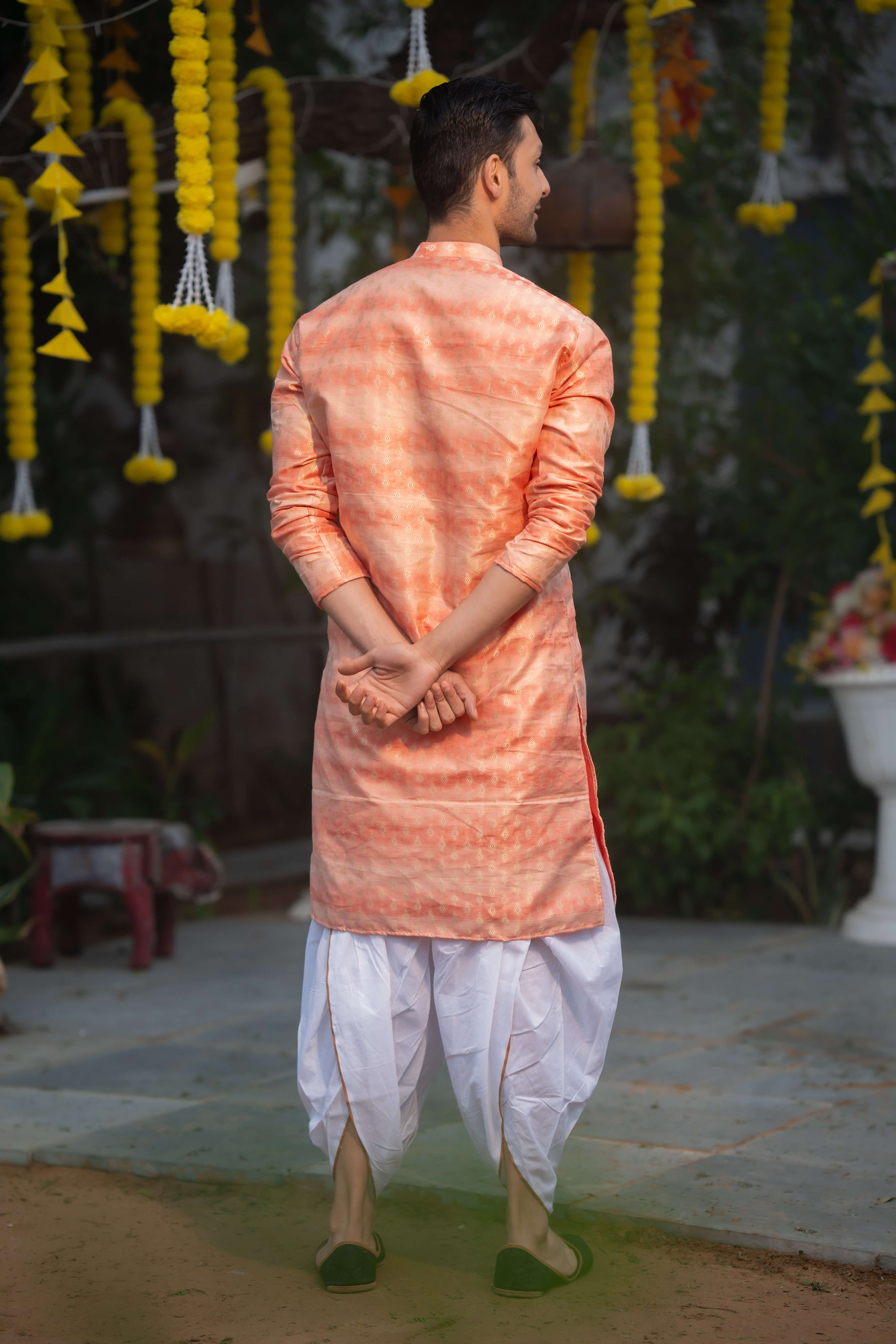 The Coral Blush Pink Long Kurta with Self Butti Work