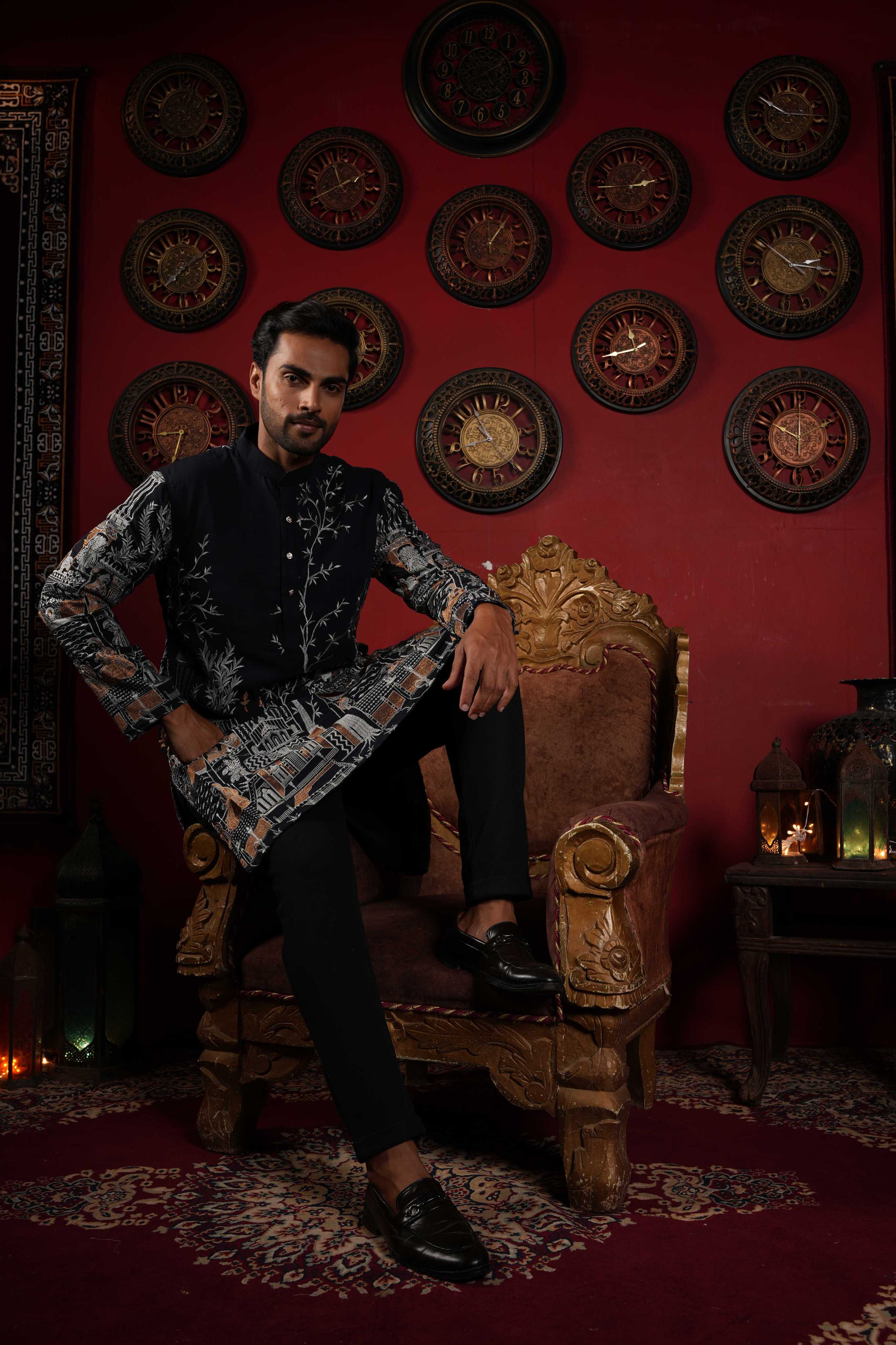 Midnight Blue Castle Embroidery Kurta
