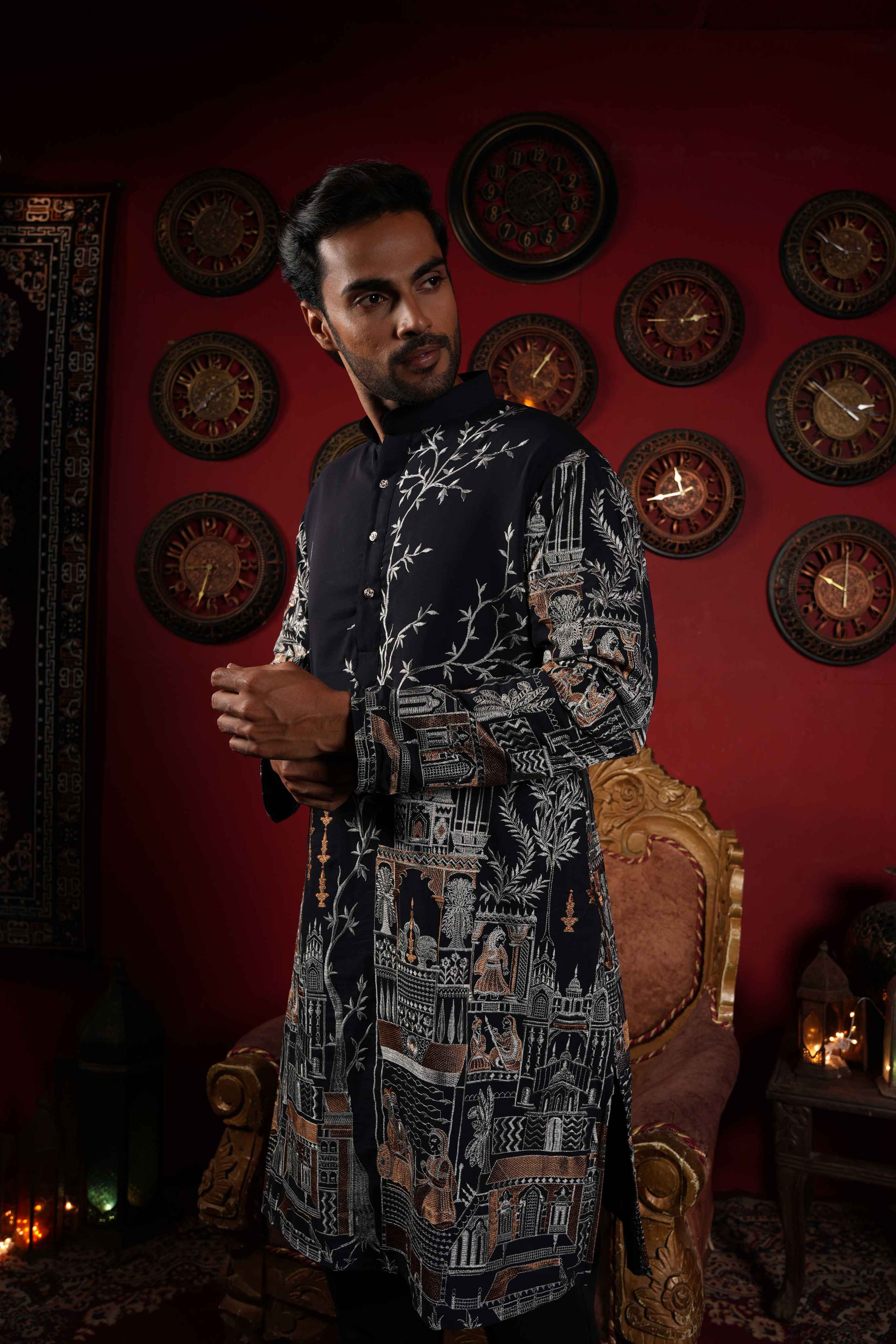 Midnight Blue Castle Embroidery Kurta