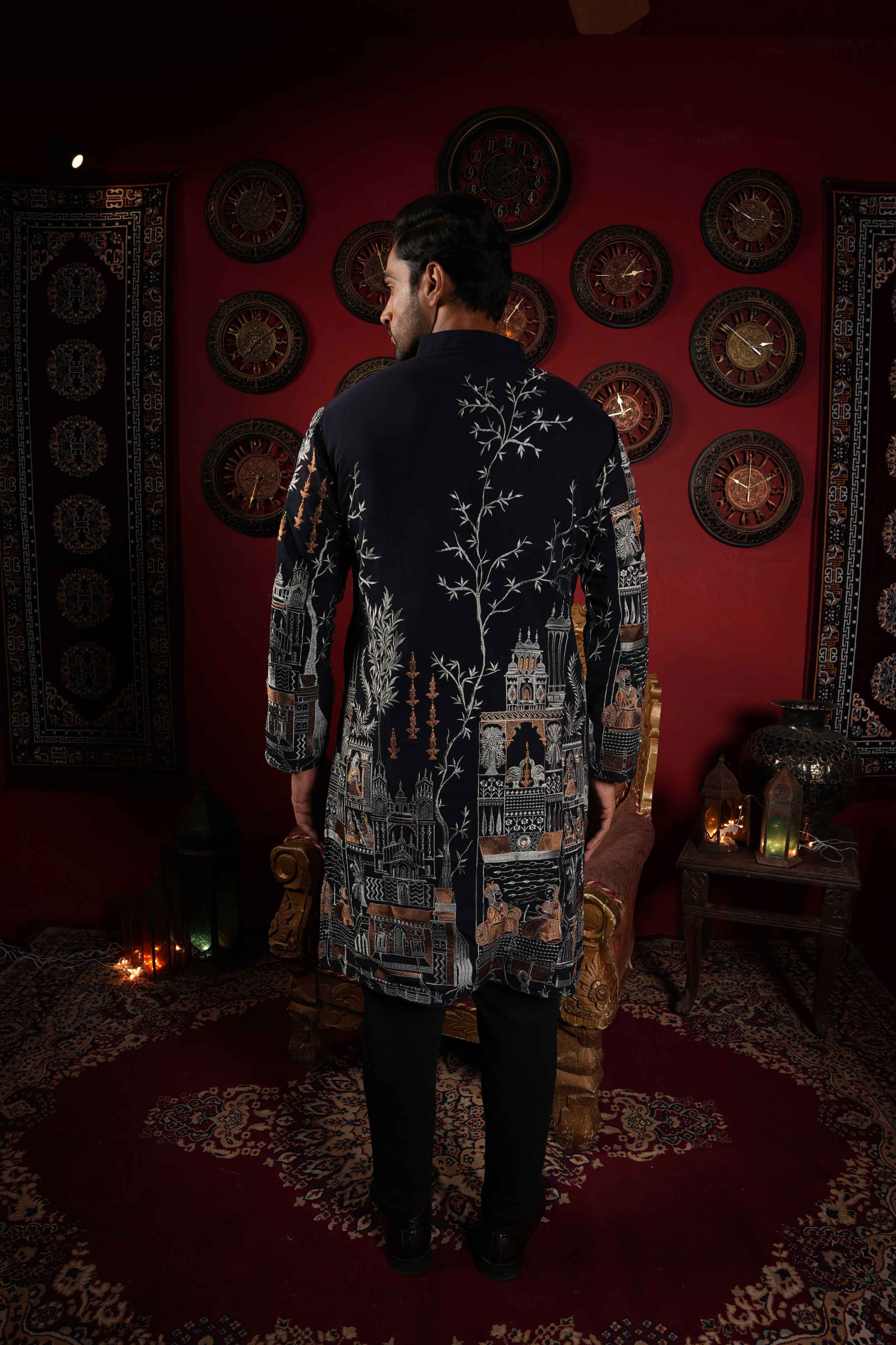 Midnight Blue Castle Embroidery Kurta