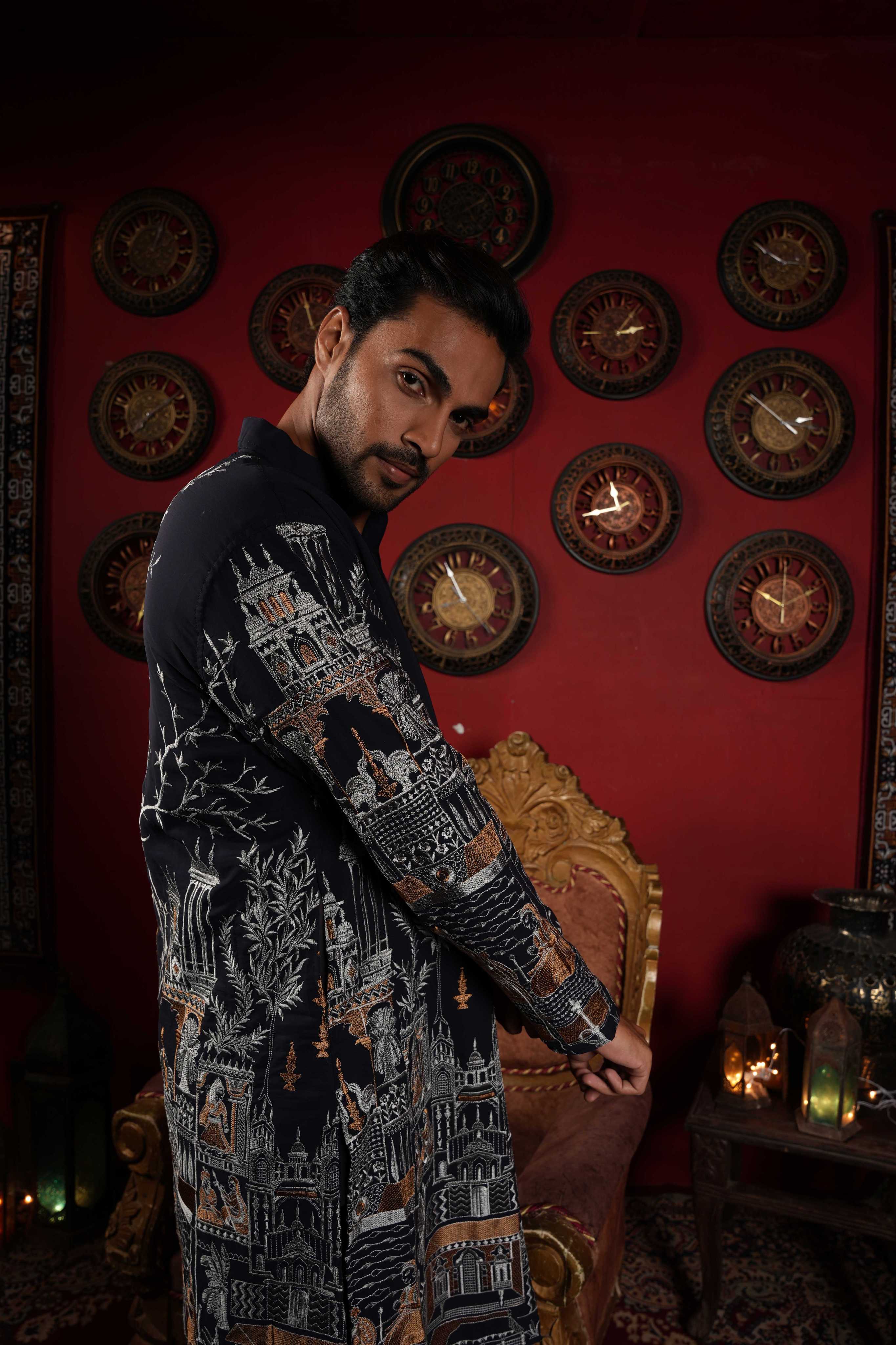 Midnight Blue Castle Embroidery Kurta