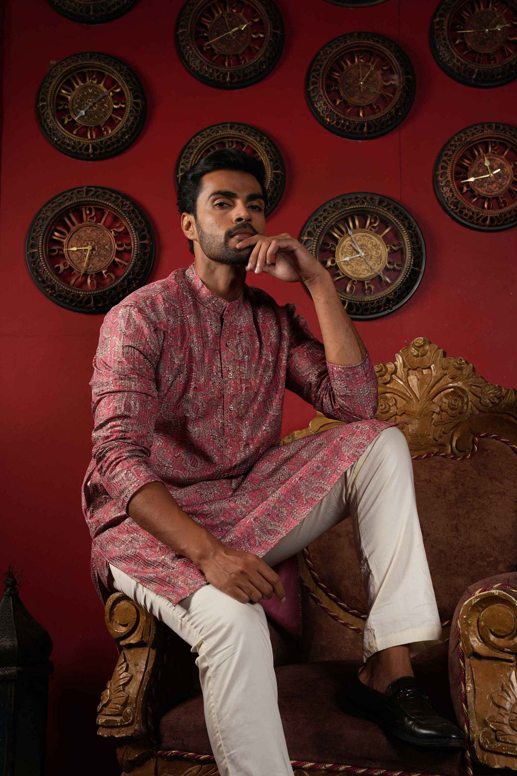 The Muted Pink Zari Sequins Long Kurta