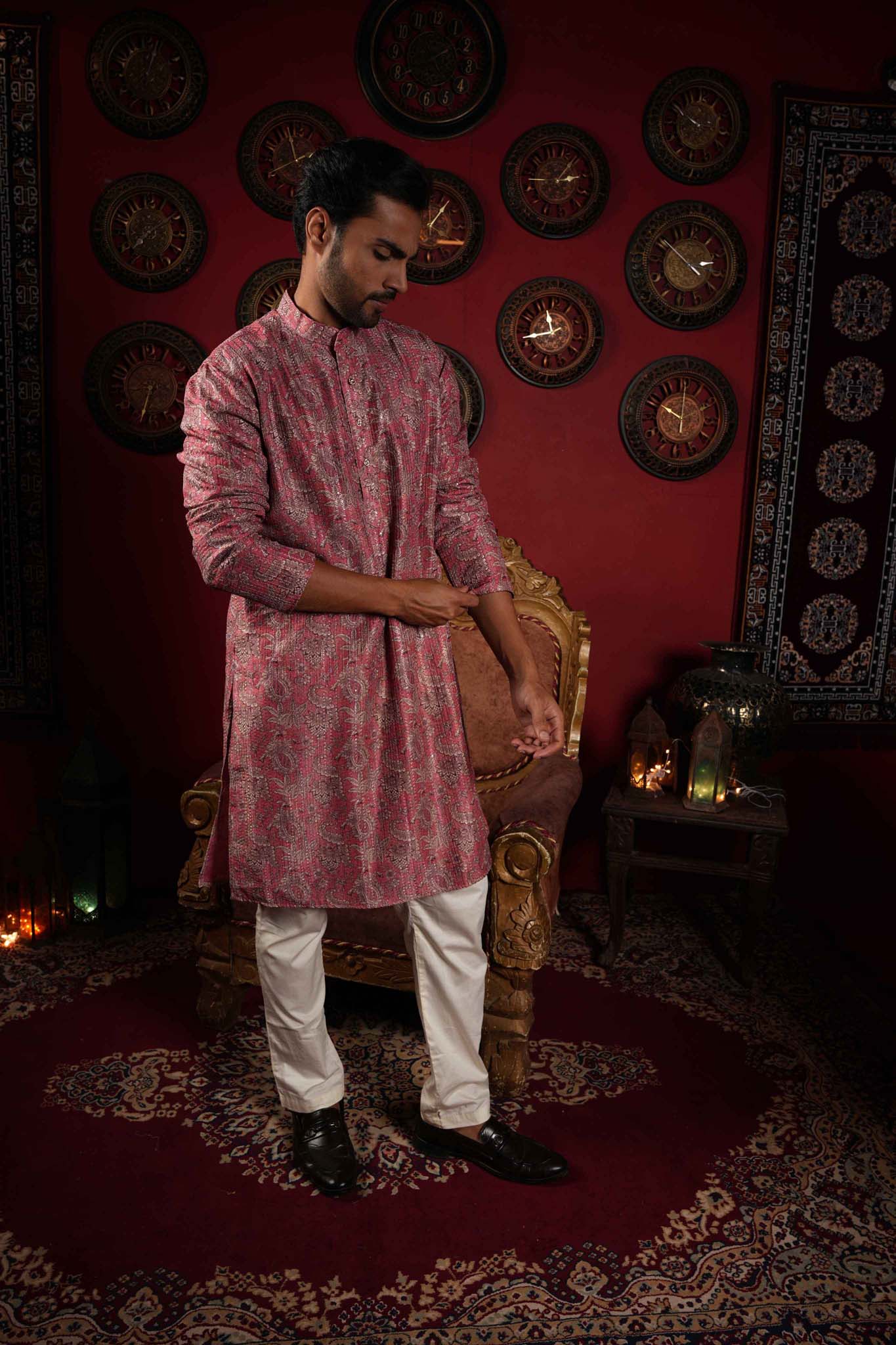 The Muted Pink Zari Sequins Long Kurta